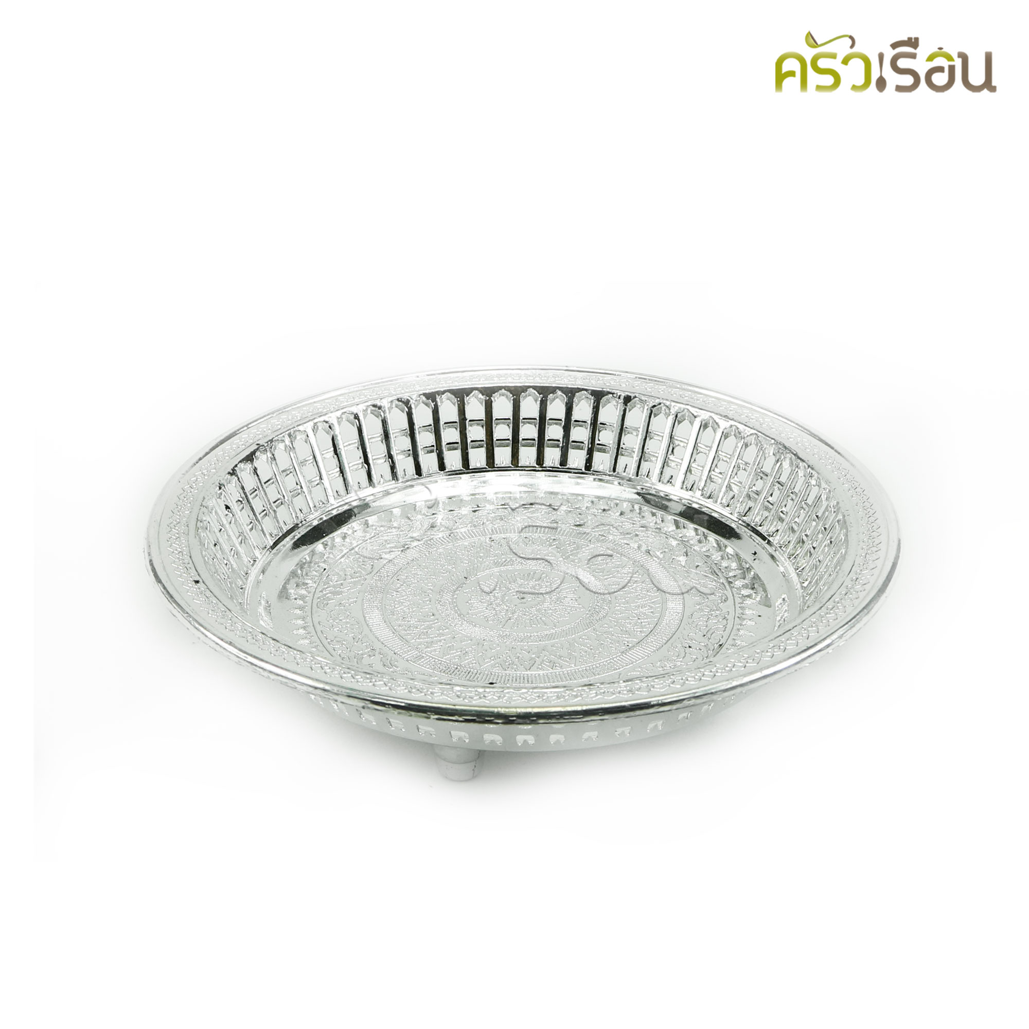 ลายไทย [ราคาต่อใบ] ถาดรัตนโกสินทร์ พลาสติก สีเงิน ถาดกลม ถาดไหว้พระ ถาดไหว้เจ้า ถาดลายไทย ถาด