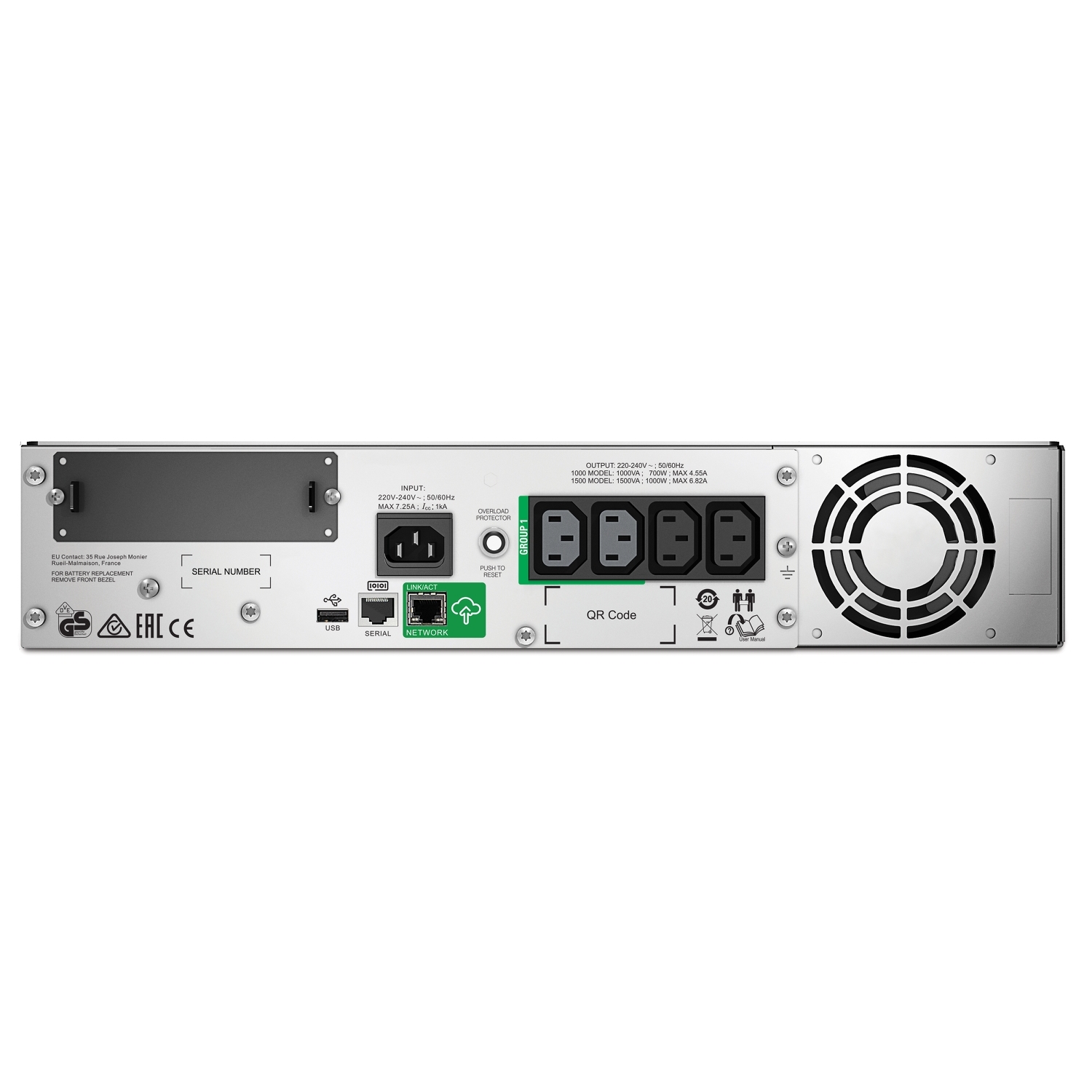 APC Smart-UPS, Line Interactive, 1000VA, Rackmount 2U, 230V, 4x IEC C13 outlets, SmartConnect Port+SmartSlot, AVR, LCD SMT1000RMI2UC