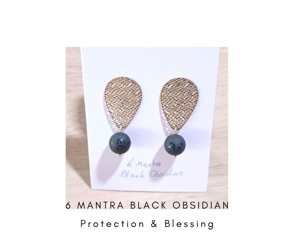 ต่างหู "Summer" 6 Mantra Black Obsidian (พลังปกป้อง คุ้มครอง ค้าขายรุ่งเรือง)