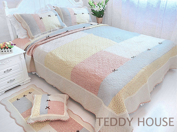 ชุดเครื่องนอนวินเทจ 3 ชิ้น งานควิลท์ประดับโบว์