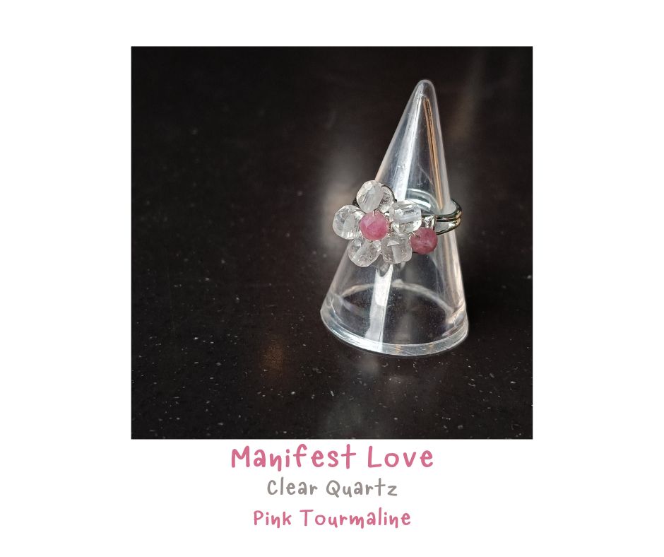 "Manifest Love" Wire Wrapped Ring แหวนหินแท้ Clear Quartz x Pink Tourmaline Ring (อธิษฐานรักแท้ ความสัมพันธ์ที่ดี)