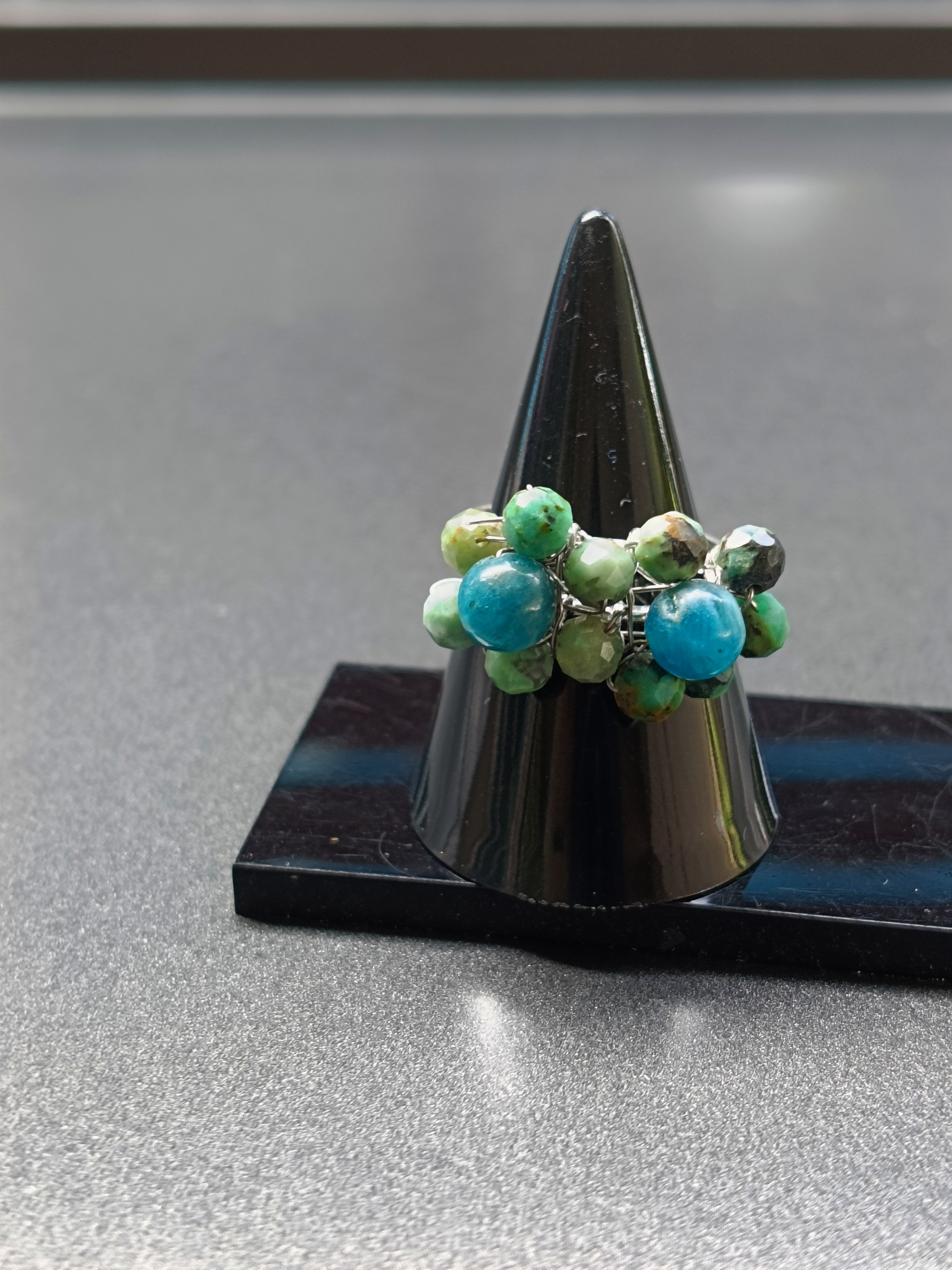 "Manifest Success" Wire Wrapped Ring แหวนหินแท้ Blue Apatite + Turquoise Ring (อธิษฐานความสำเร็จ)