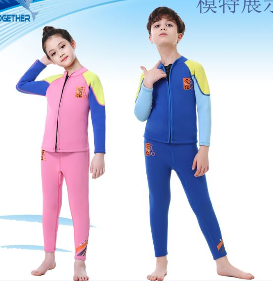 ชุดว่ายน้ำเด็กป้องกันความหนาว ชุดว่ายน้ำเด็กควบคุมอุณหภูมิ ชุดว่ายน้ำเด็กป้องกันรังสี UV ชุดว่ายน้ำเด็กแยกชิ้นเสื้อแขนยาว กางเกงขายาว