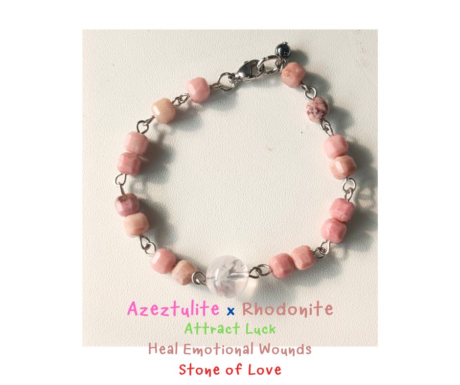 สร้อยข้อมือหินแท้ "Connected" Manifest Love Bracelet (Rhodonite , Azeztulite)