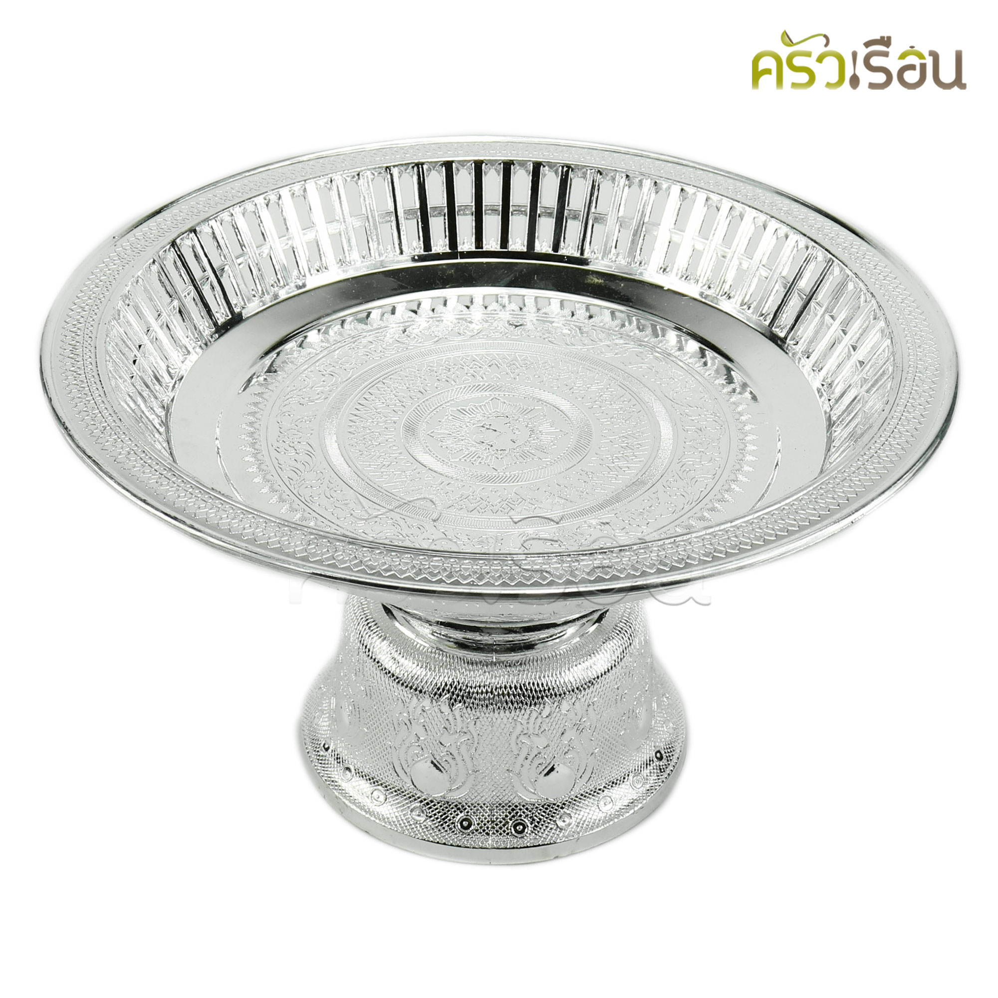 ลายไทย พานรัตนโกสินทร์ พลาสติก สีเงิน