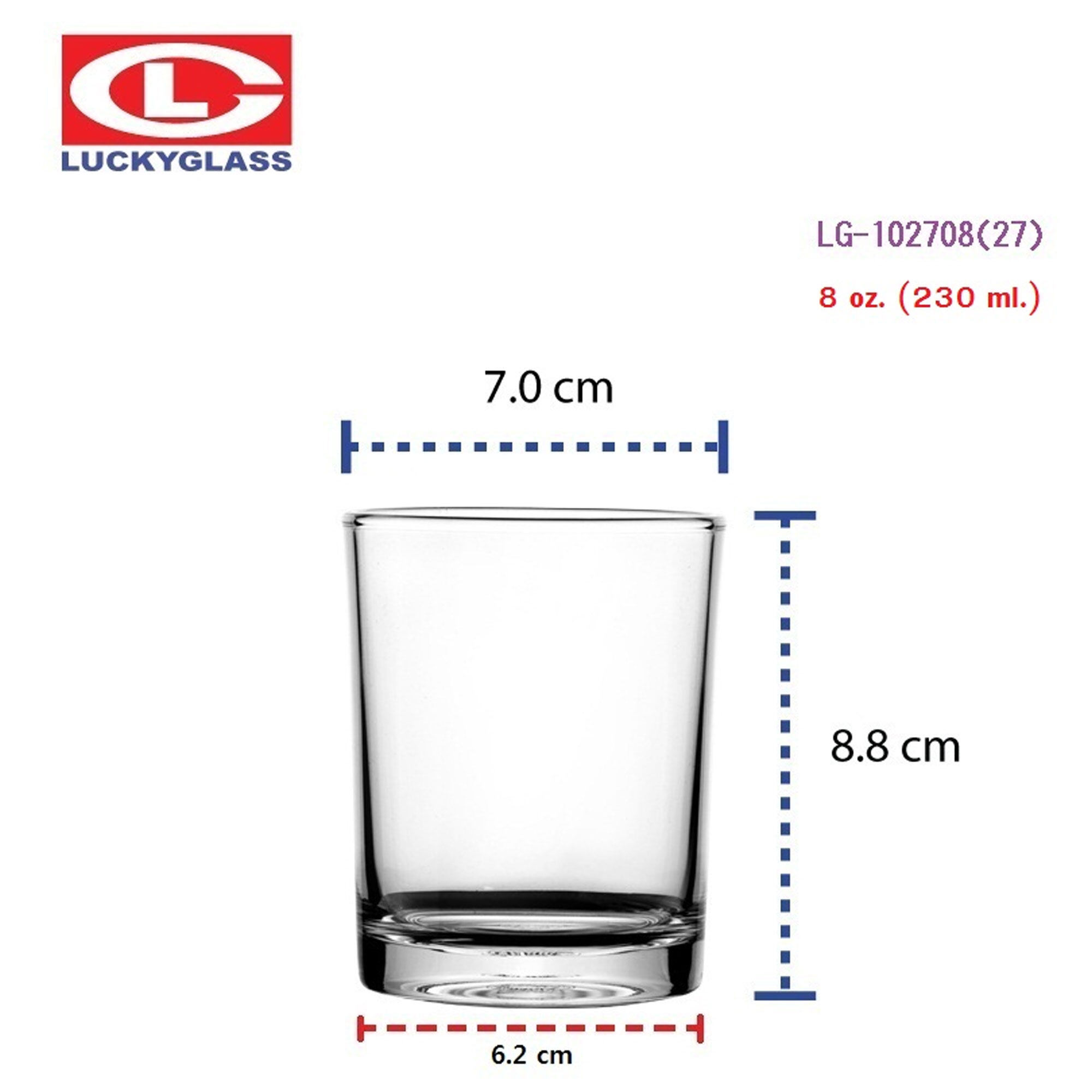 LUCKY GLASS [ ราคาต่อโหล ] แก้วน้ำ ล็อค 8 ออนซ์ Catering Tumbler LG-102708 (27) แก้วใส แก้ว ถ้วยน้ำ แก้วน้ำบุฟเฟ่ แก้วน้ำโรงแรม