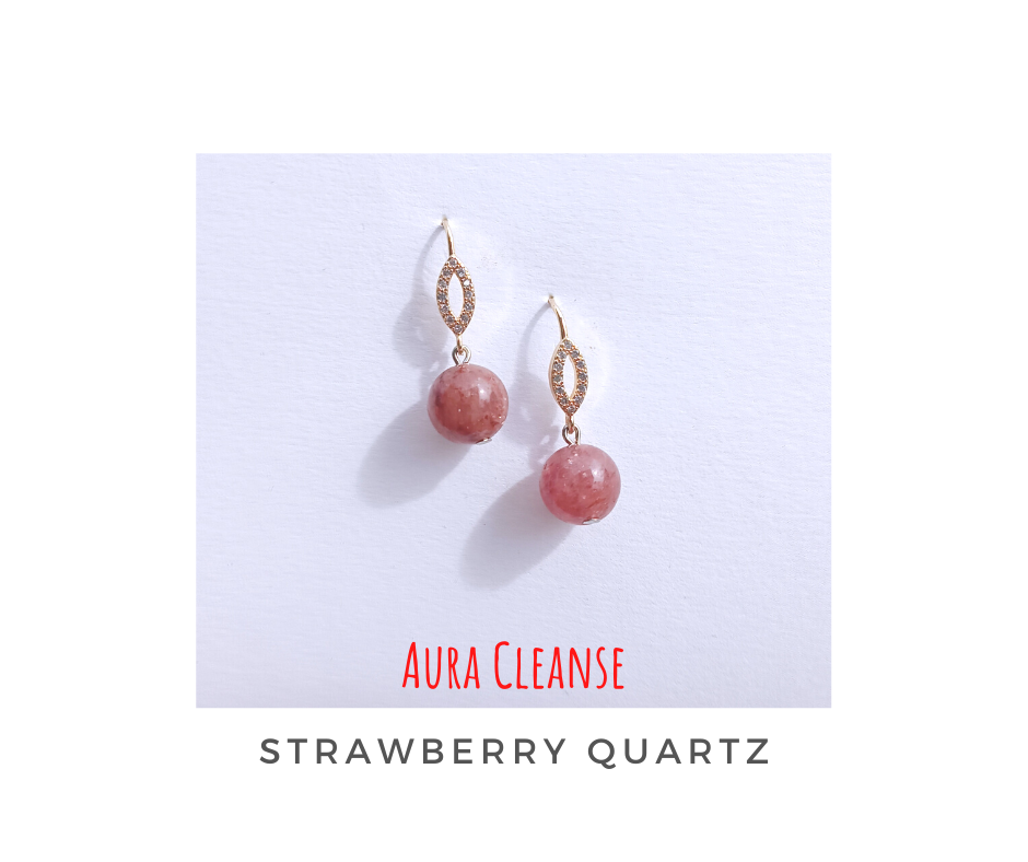 ต่างหูหินแท้ "14K" Madagascar Strawberry Quartz Earrings (Love and Relationship)