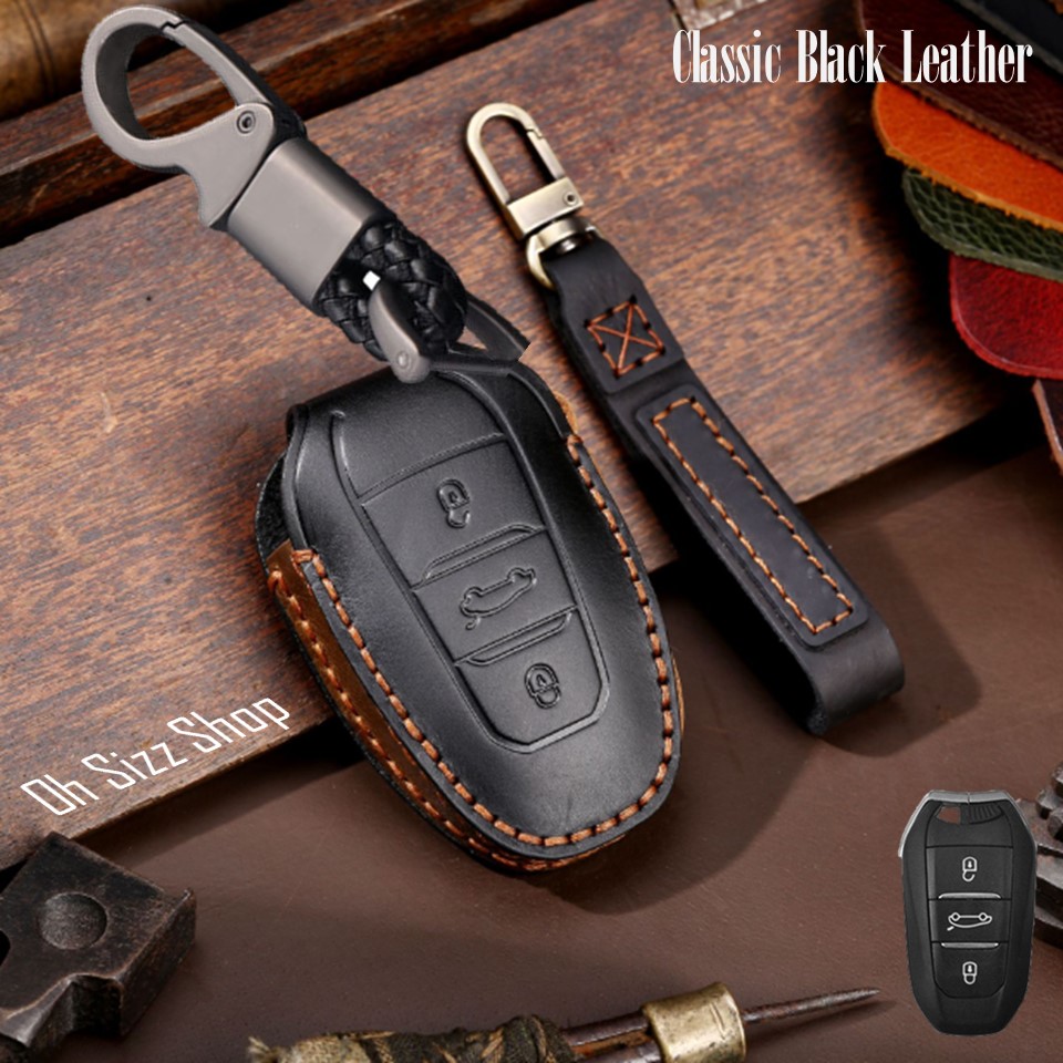 เคสรีโมทรถ เปอร์โยต์ Peugeot 2022 งานหนังม้า พรีเมียมเกรด Premium Grade Hallmo HANDMADE ทรงคลาสสิค (Horse Leather Key Case Key Sets ; )