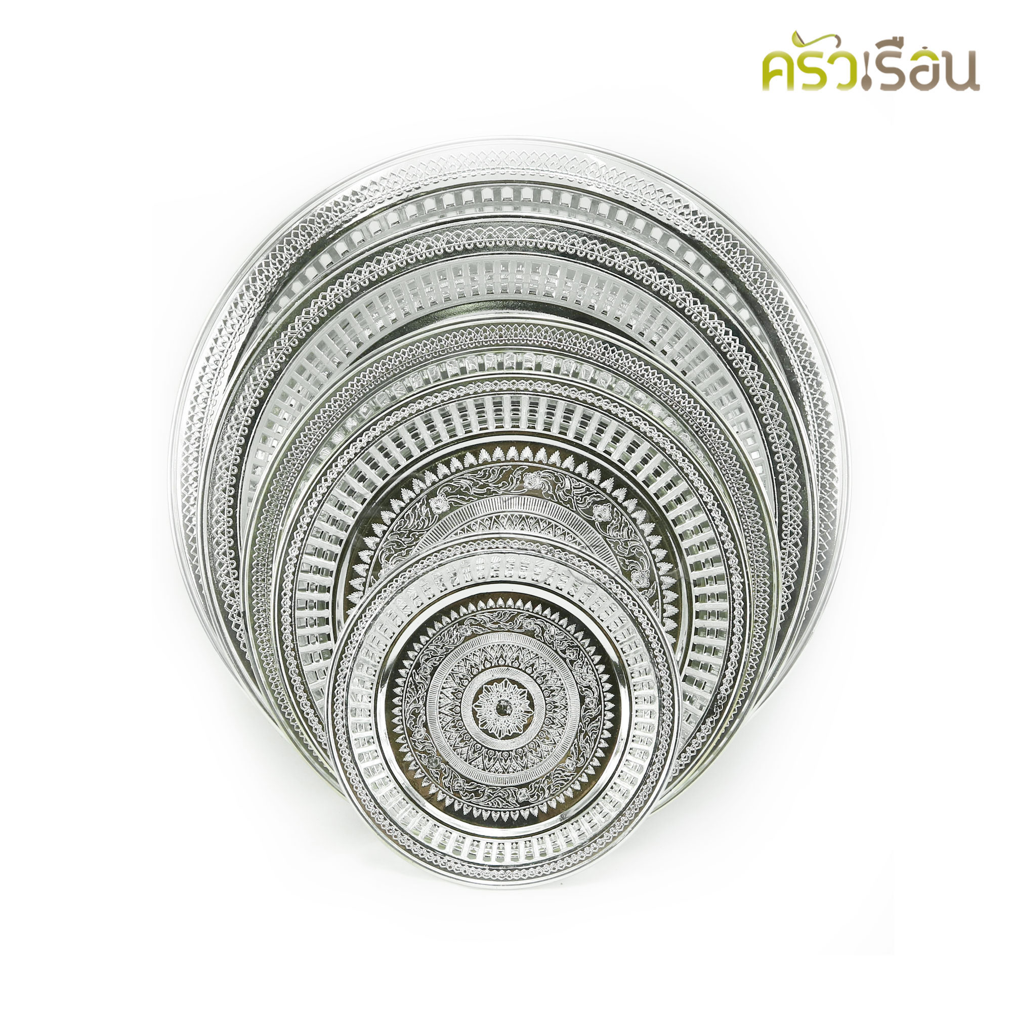 ลายไทย [ราคาต่อใบ] ถาดรัตนโกสินทร์ พลาสติก สีเงิน ถาดกลม ถาดไหว้พระ ถาดไหว้เจ้า ถาดลายไทย ถาด