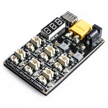 ที่ชาร์จ 1S 6 ช่อง 1S LI-po HV 6in1 Charger 3.7V 3.8V 1S06 RC Battery 6-way Digital Display 4.35v PH2.0 Plug Happymodel