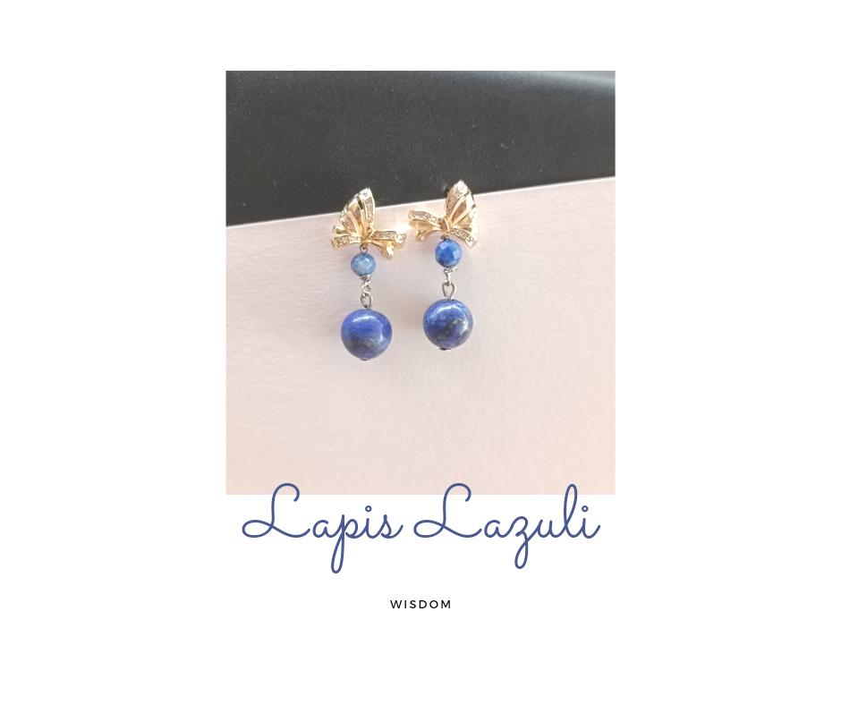 ต่างหูหินแท้ "14K" Lapis Lazuli Earring ( For Luck & Wealth)