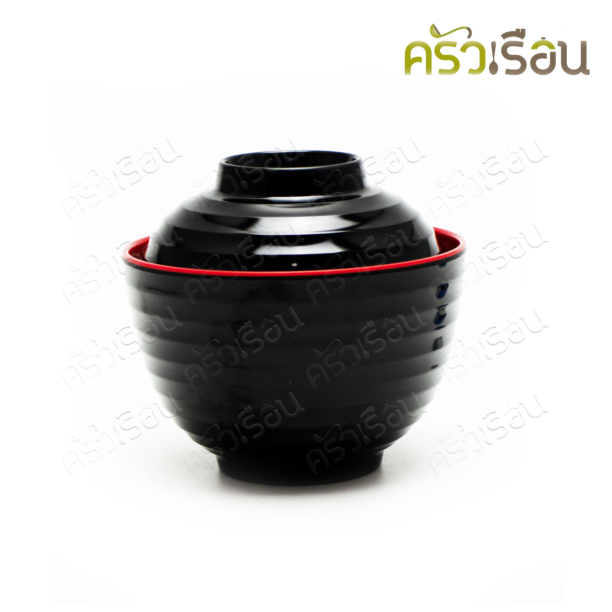SB ถ้วยซุป มิโซะ เมลามีน มีลอน พร้อมฝา 4 นิ้ว 9 x 6.5 ซม. สีดำ-แดง BL176-4 ถ้วยมิโซะ ชามญี่ปุ่น