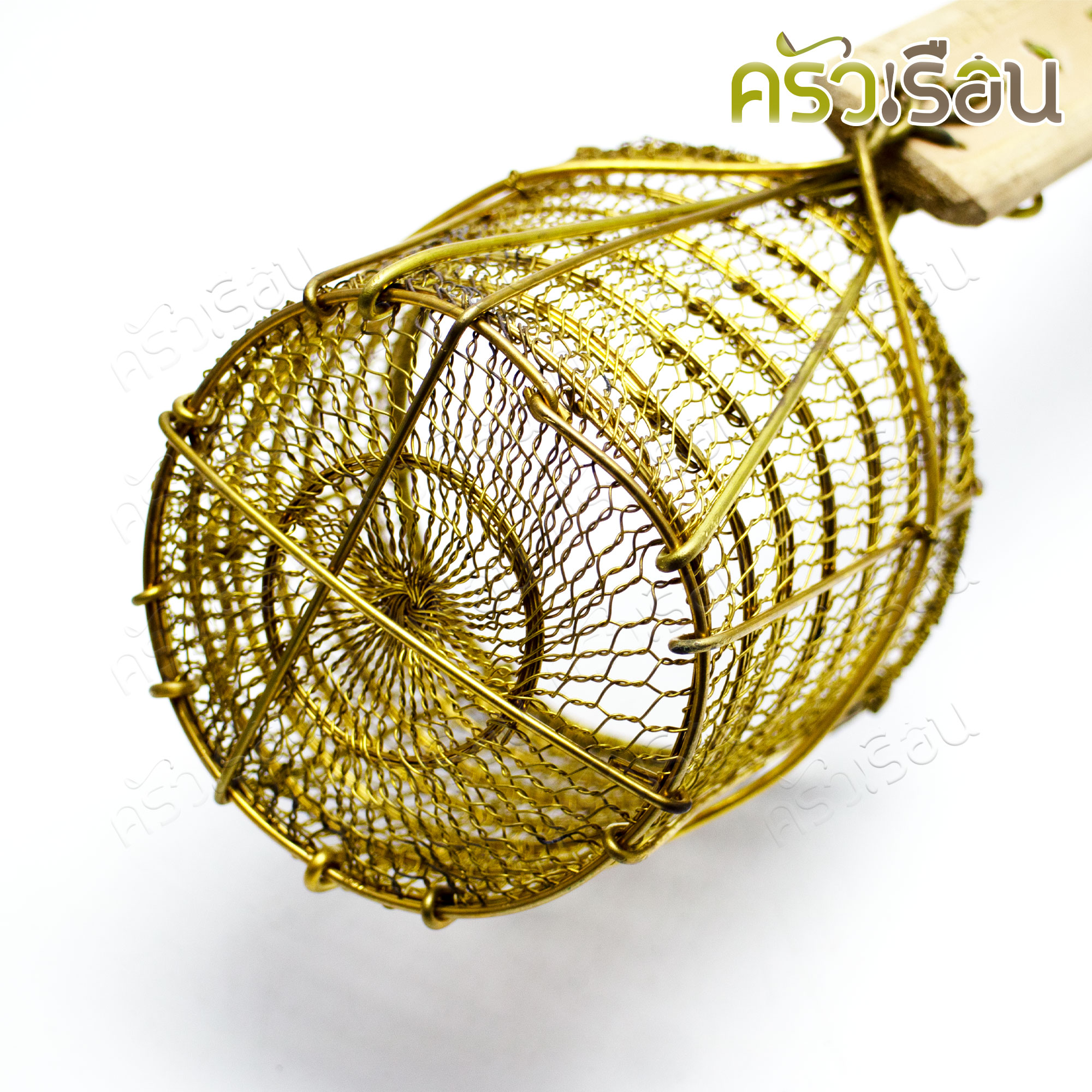 BRASS ตะกร้อลวกก๋วยเตี๋ยว ทองเหลืองแท้ 4 นิ้ว ด้ามไม้ ที่ลวกก๋วยเตี๋ยว