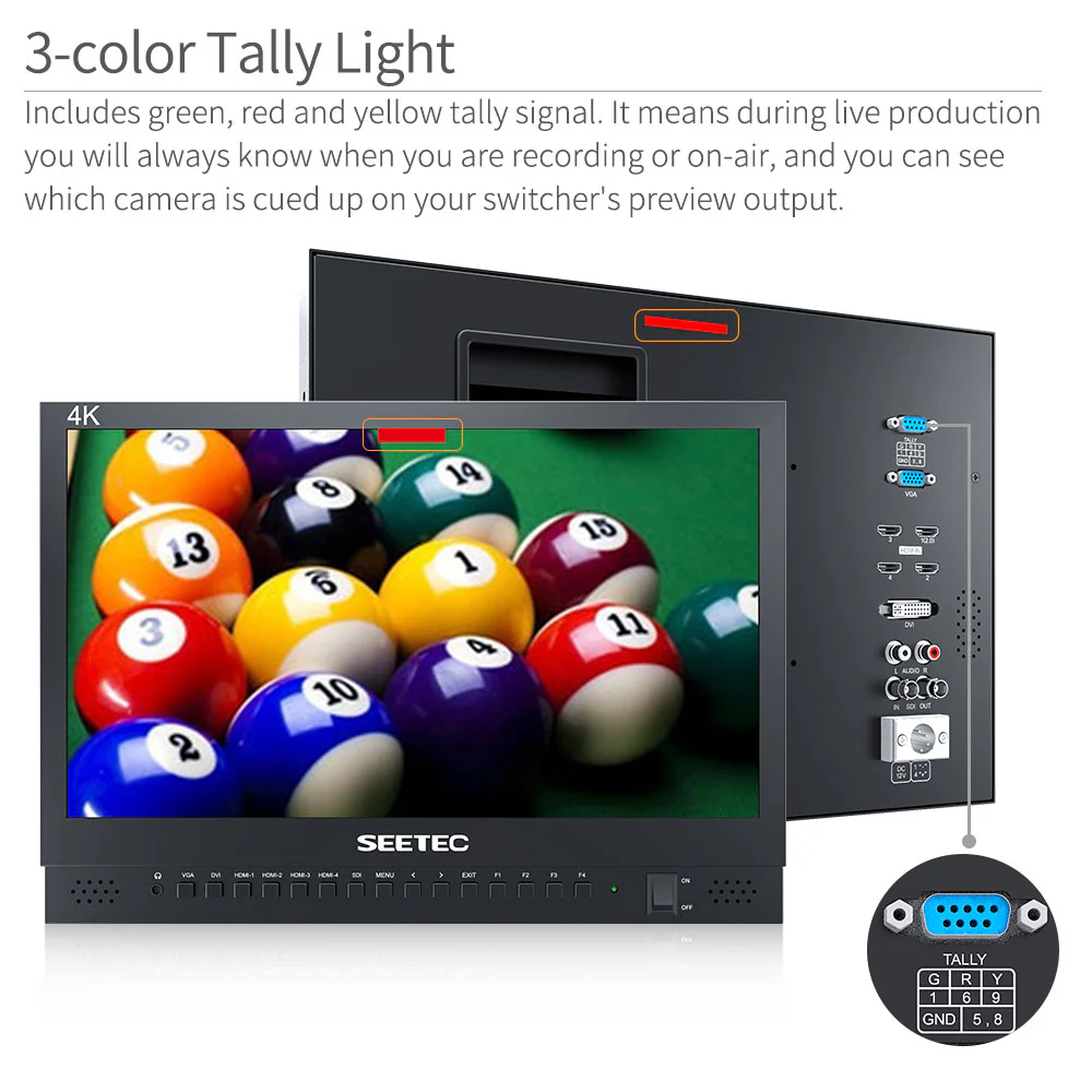 SEETEC 4K156-9HSD จอภาพ 15.6 นิ้ว 4K UHD สำหรับ Director และ Broadcast พร้อม 3G-SDI และ 4x HDMI Multi-Input Quad Display