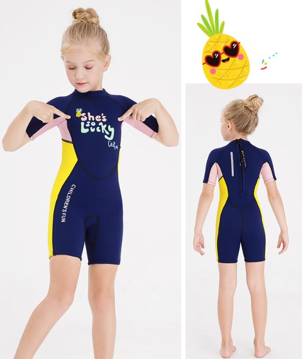 ชุดว่ายน้ำเด็กป้องกันความหนาว ป้องกันรังสี UV ช่วยรักษาอุณหภุมิขณะอยู่ในน้ำ bodysuitแขนสั้นขาสั้น