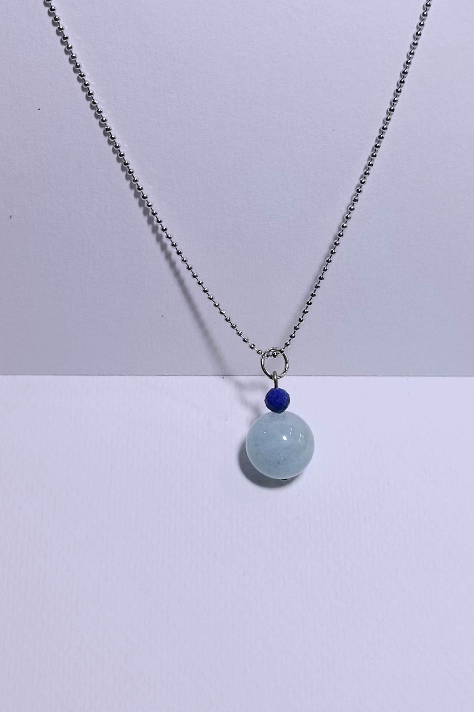 จี้พร้อมสร้อย หินแท้ Aquamarine + Lapis Lazuli Necklace (เสริมการสื่อสาร เจรจาสำเร็จ)