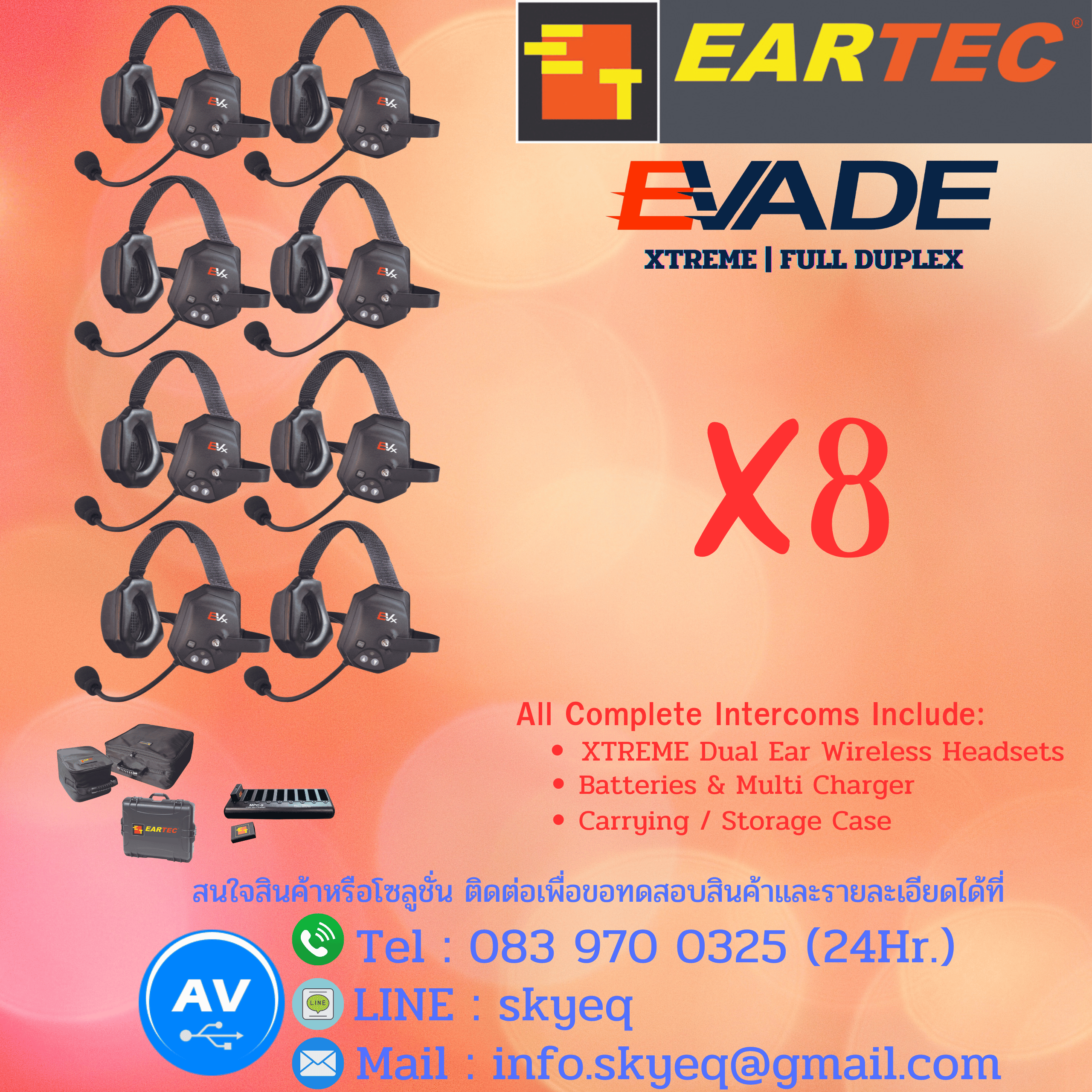 EARTEC Evade XTreme Wireless Headset System – EVxT8 Two Evade XTreme Headsets, Batteries, Charger, Case