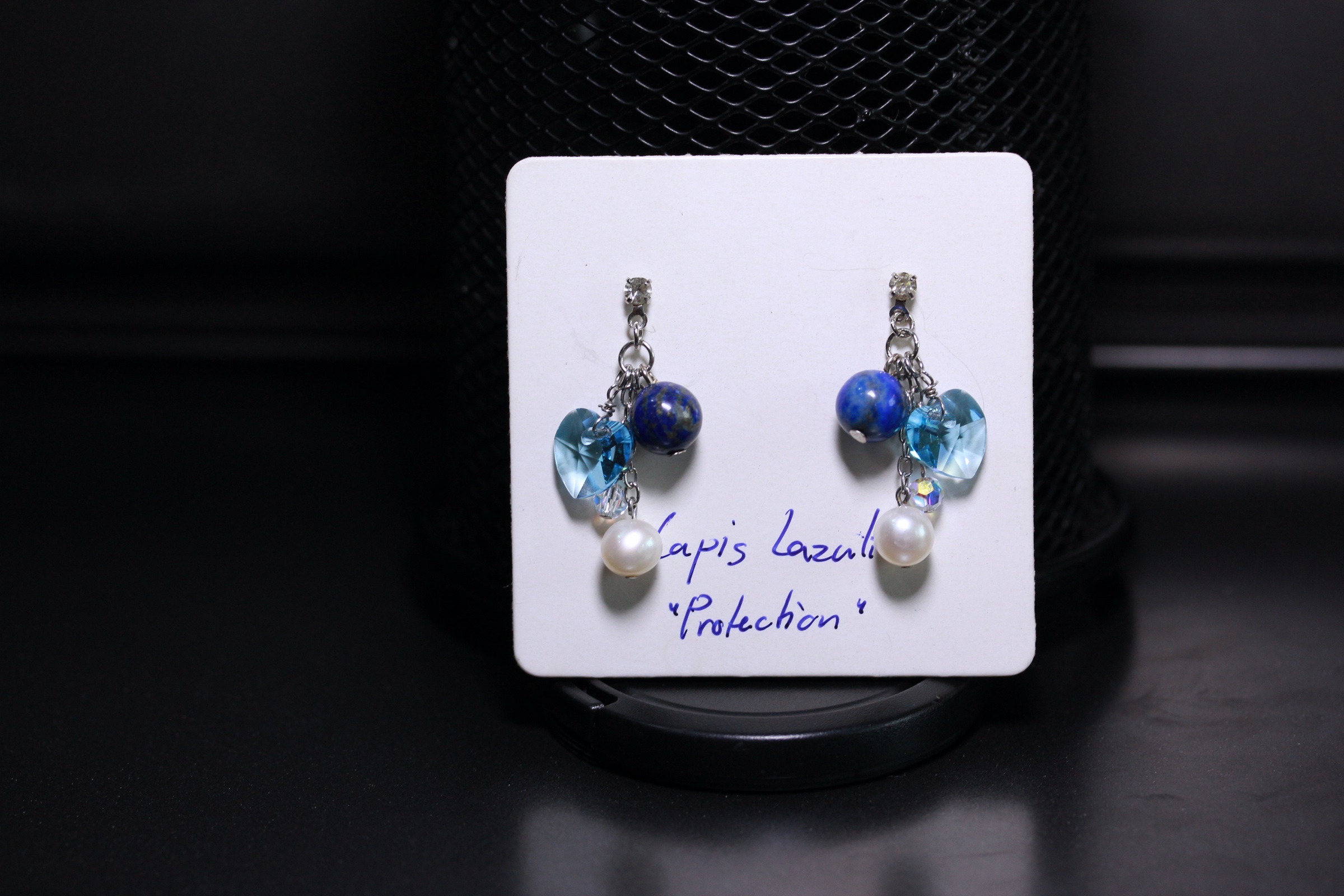 Sweetheart Collection Lapis Lazuli Earring ต่างหูลาพิส ลาซูลี่ ประดับคริสตัลหัวใจ (For Success)