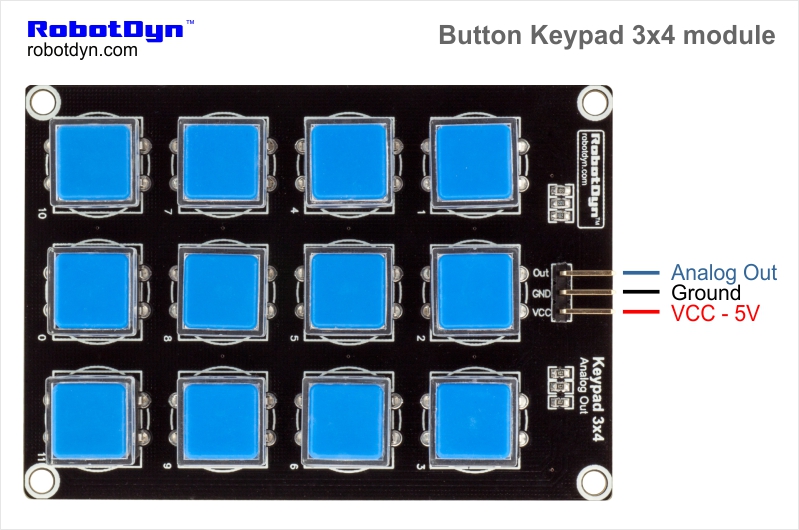 Button Keypad 3x4 module. One analog out. Compatible for Arduino, Raspberry, STM.