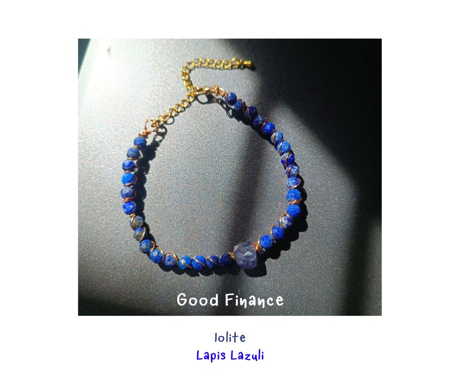 สร้อยข้อมือหินแท้ "Twisted" Good Fortune Wire Wrapped Bracelet (Lapis Lazuli , Iolite)