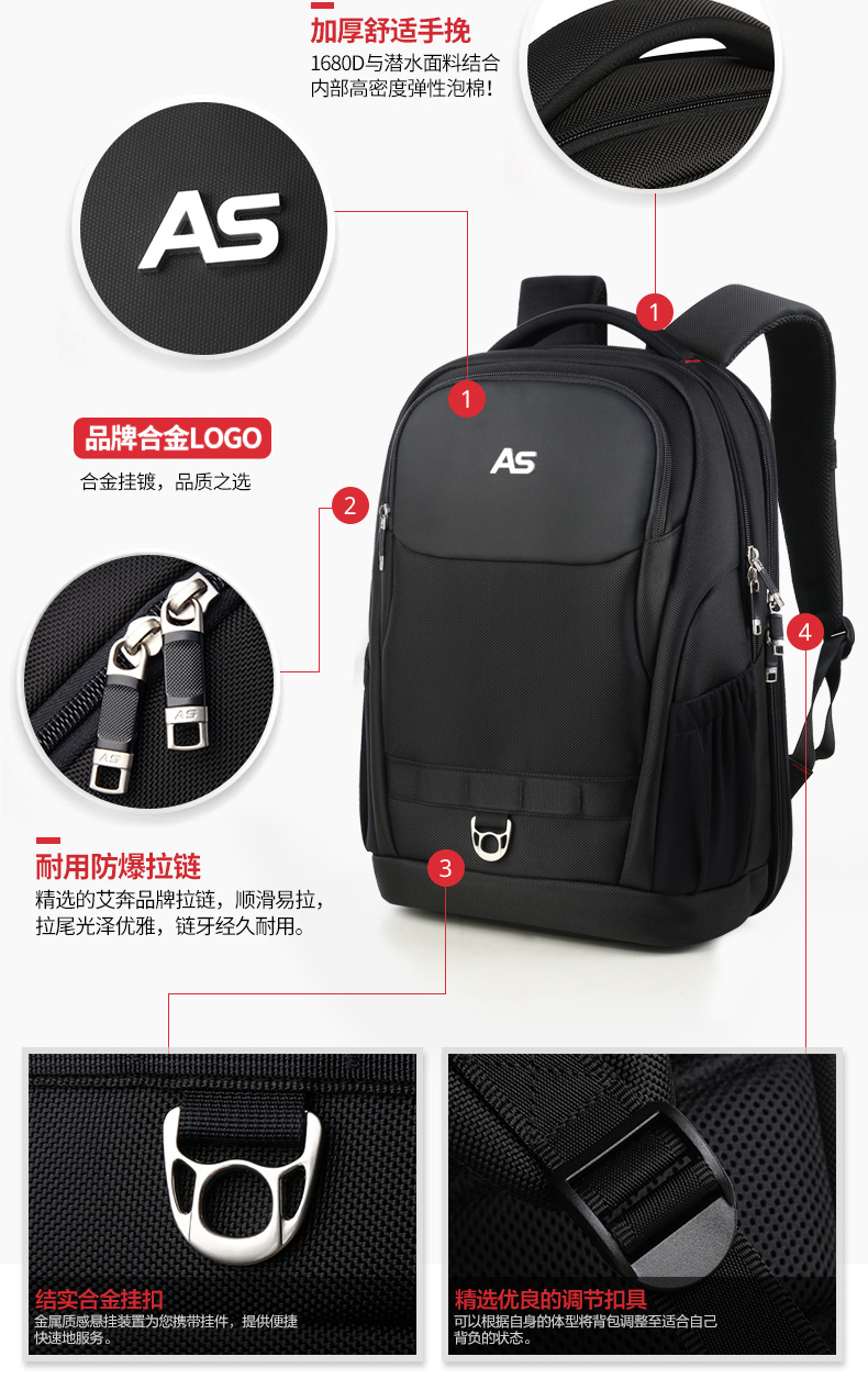 AspenSport Backpack Laptop กระเป๋าสะพายหลัง กระเป๋าโน๊ตบุ๊ค 14-16 นิ้ว กระเป๋าเดินทาง รุ่น AS-B86L ขนาด สีดำ