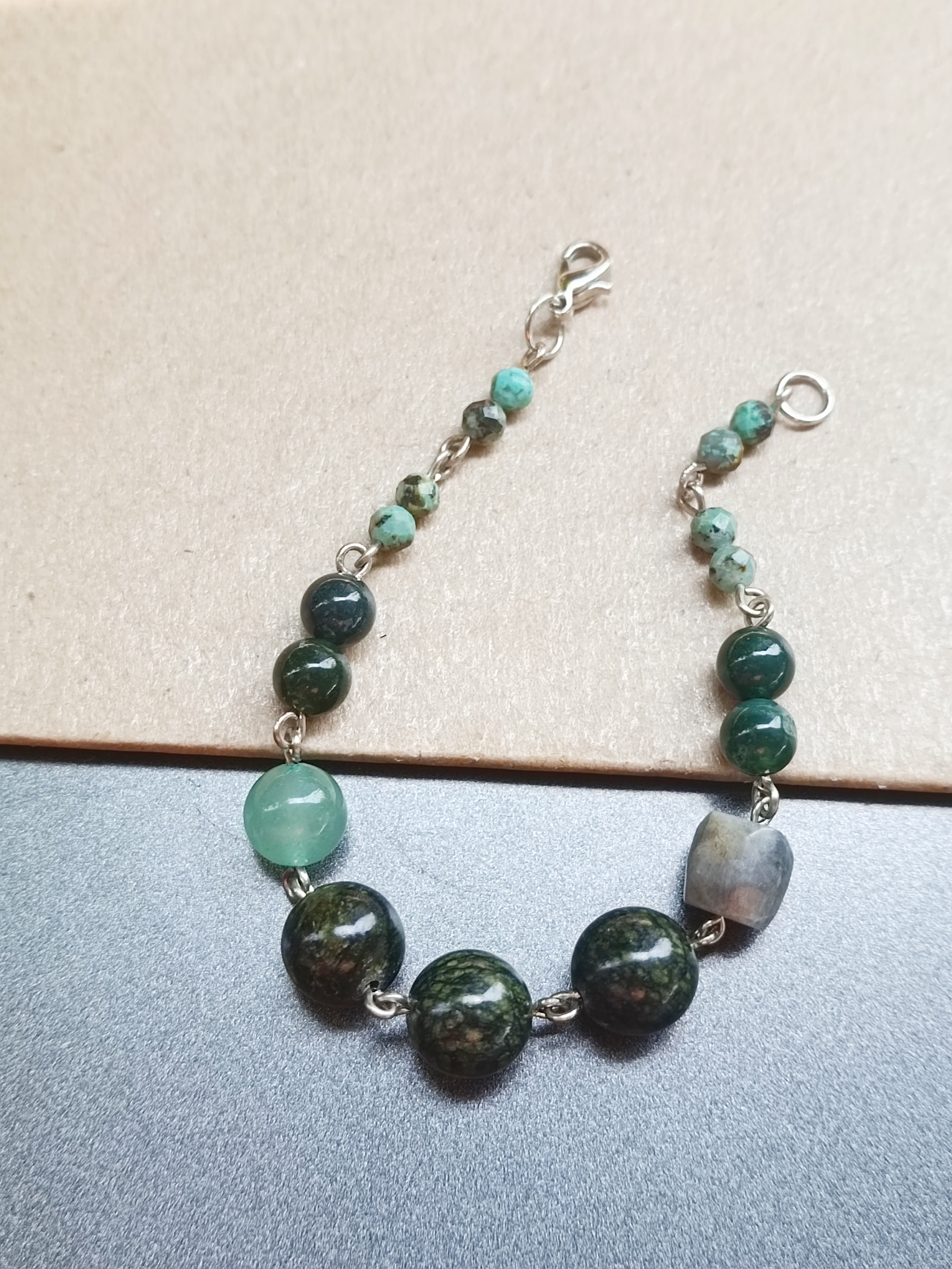 สร้อยข้อมือหินแท้ "Connected" Powerful Protection (Serpentine,Labradorite, Moss Agate)
