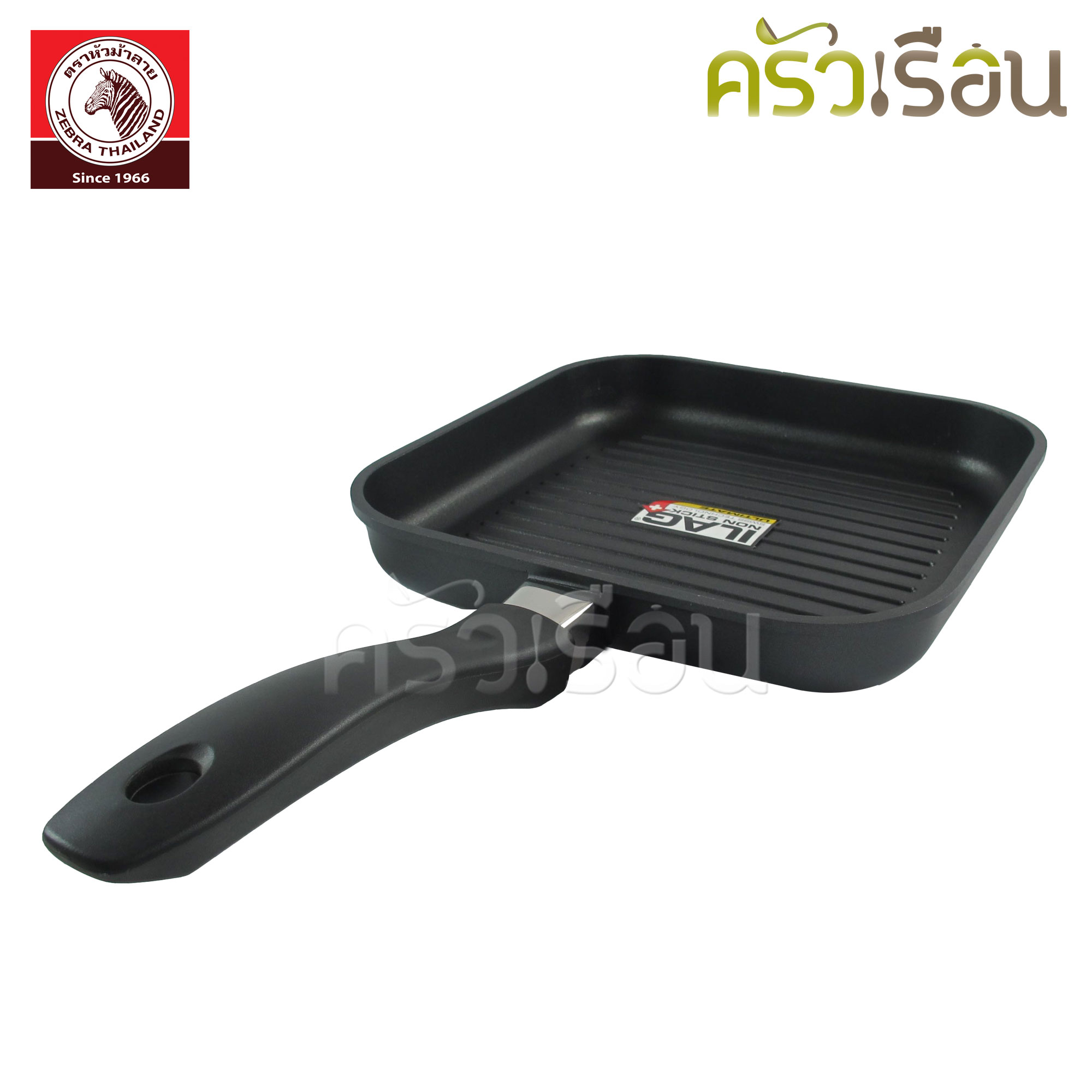 Zebra กระทะ นอนสติ๊ก ปิ้งย่าง กระทะเทฟล่อน Gemini II 28 ซม. ตราหัวม้าลาย 174444 ใช้ได้กับเตาแก๊ส กระทะทอด กระทะย่าง