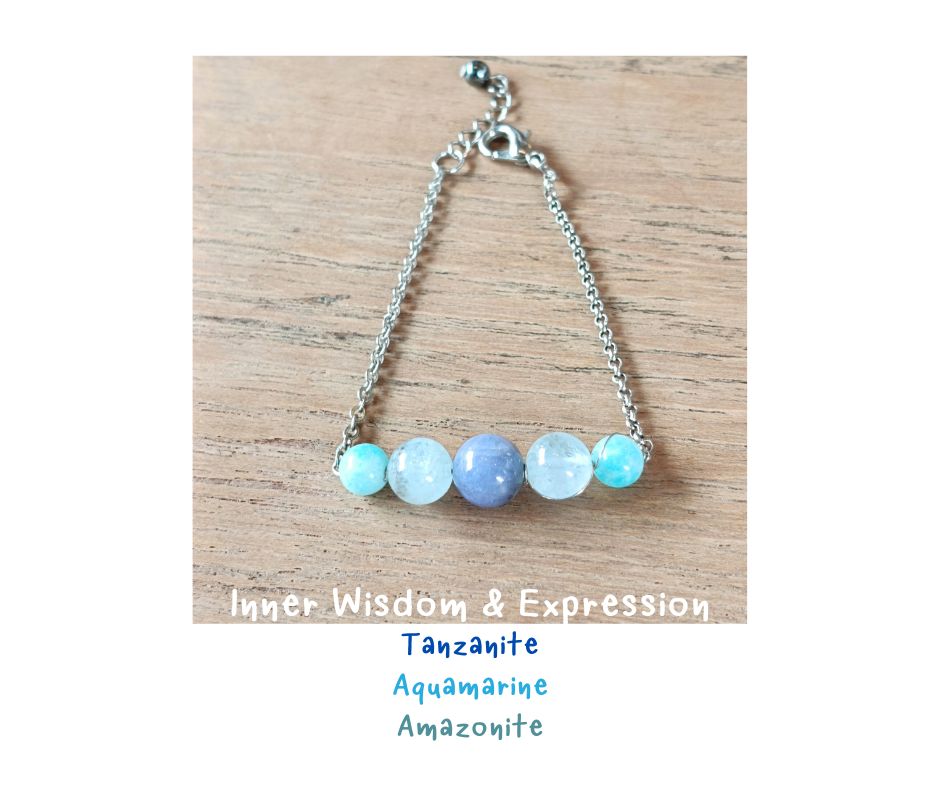 สร้อยข้อมือหินแท้ Tanzanite + Aquamarine + Amazonite Bracelet (เสริมคลื่นการคิดวิเคราะห์ ชำระออร่า ดึงดูดโชคลาภ)