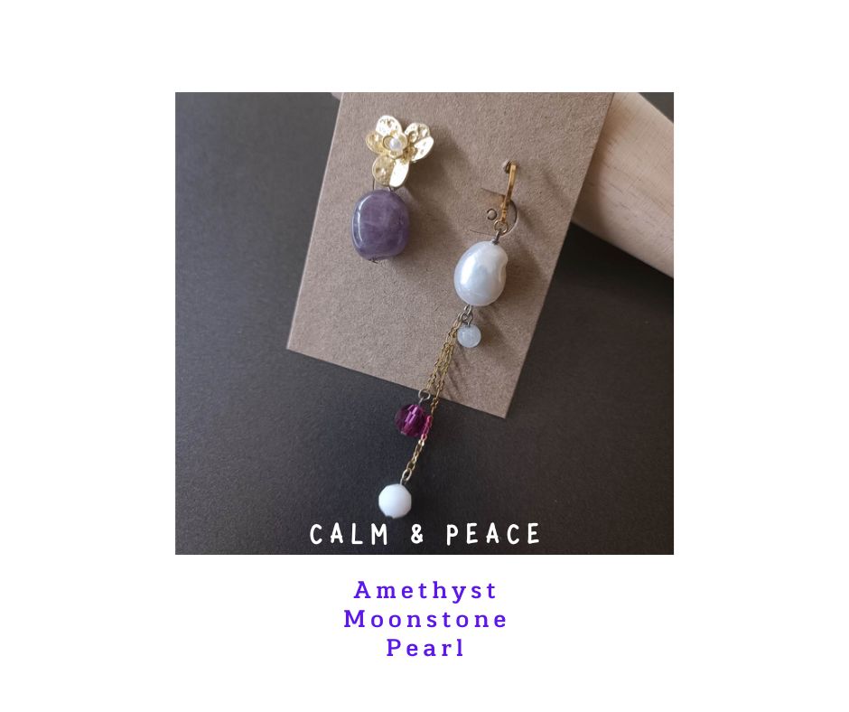 ต่างหู "The Flower" Amethyst + Pearl Designed Earring (ดึงดูดเงิน และโชคลาภ)