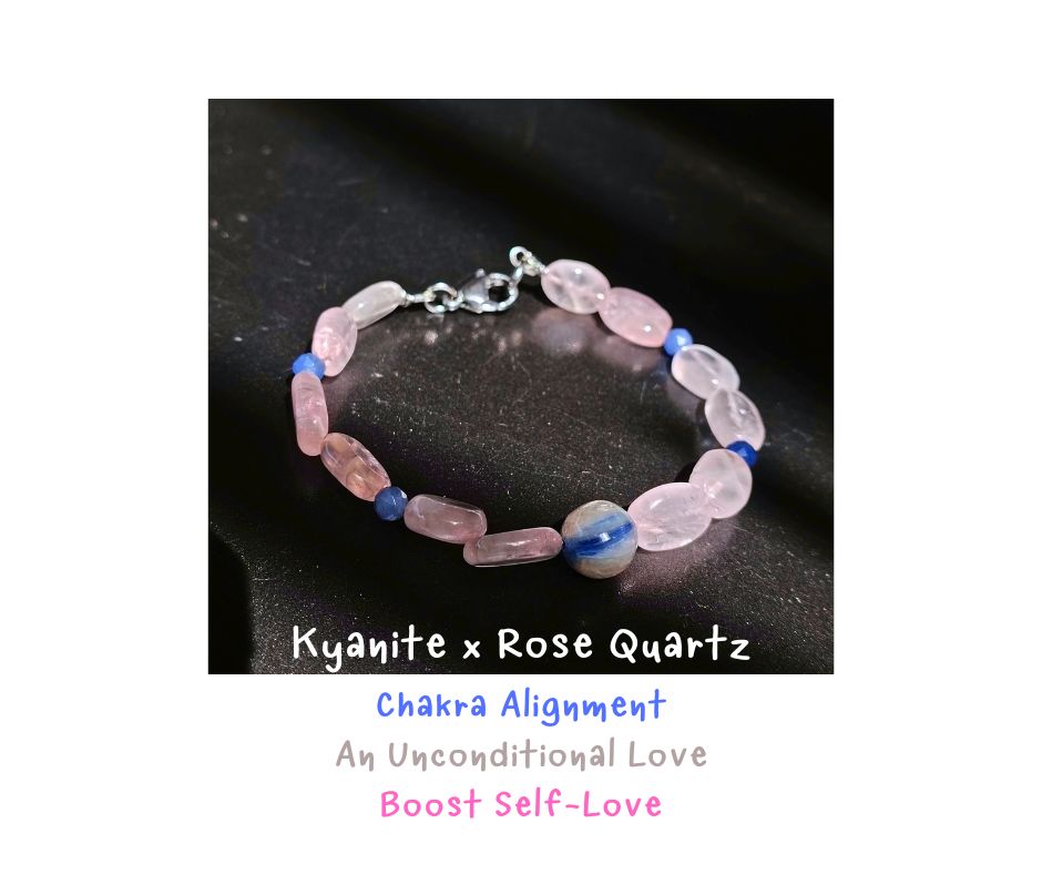สร้อยข้อมือหินแท้ Kyanite +Rose Quartz Bracelet (เมตตามหานิยม เติมไฟการสื่อสาร)