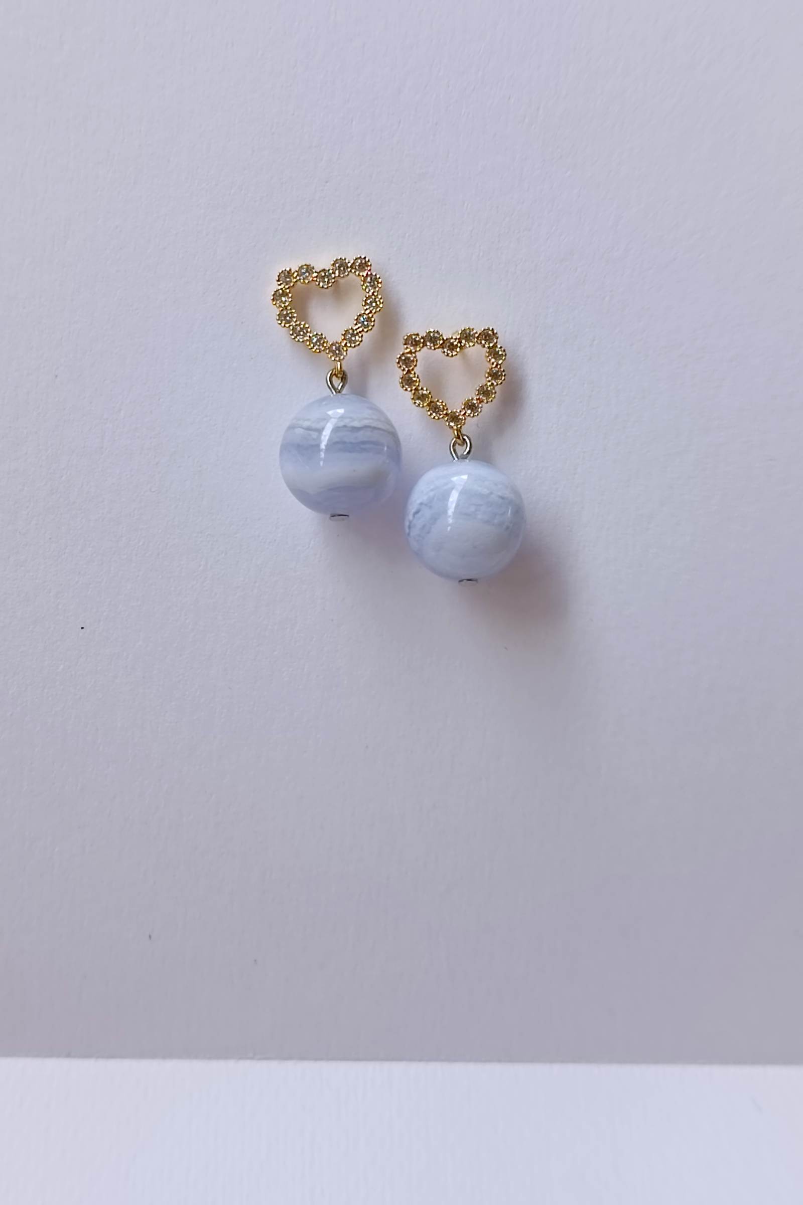 ต่างหูหินแท้ "14K" Blue Lace Agate Earring (เสริมความมั่นใจในการสื่อสาร )