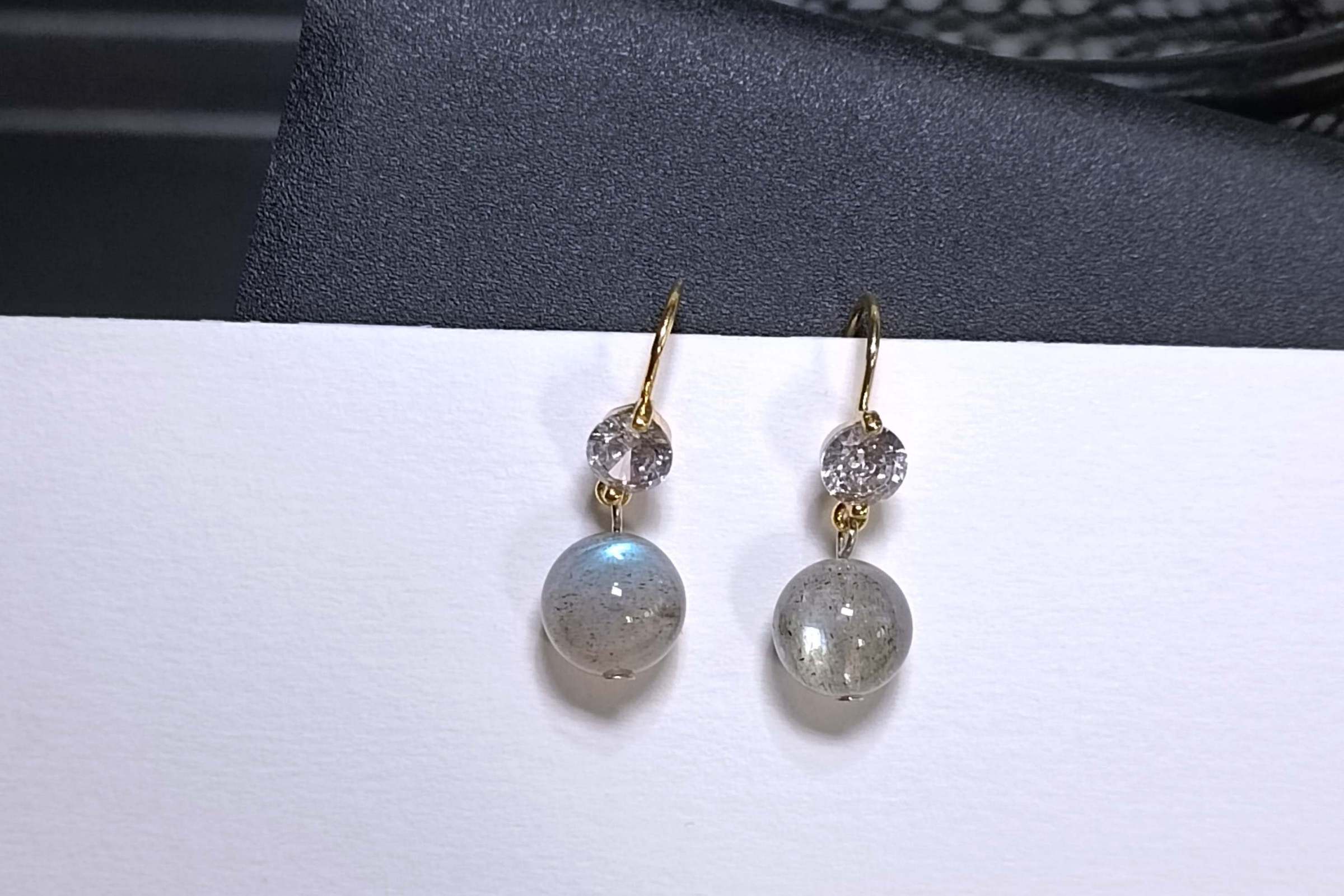 ต่างหู "14K" หินแท้ลาบาโดไลท์ Labradorite Earrings (Magical & Mystery)