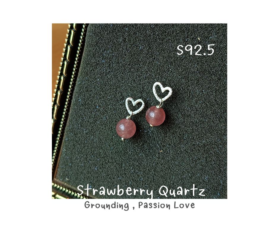 ต่างหูเงินแท้ 925 ประดับ หินแท้ Strawberry Quartz Silver Earring (Love Vibe ดึงดูดรักแท้ เสริมคลื่นความรัก ความสัมพันธ์)