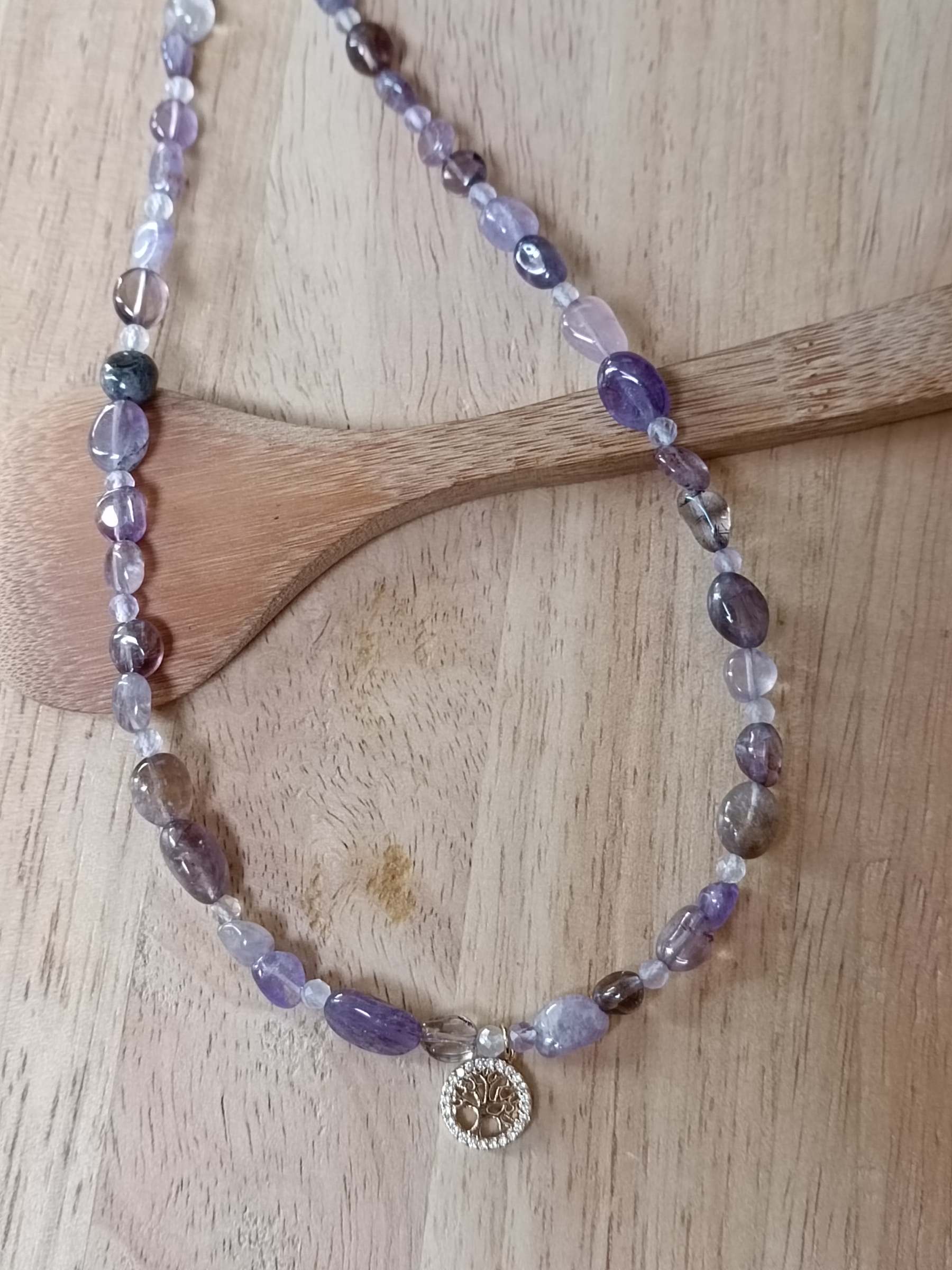 สร้อยคอหินแท้ "Bonita" Phantom Amethyst Necklace (Aura Cleanse ดึงดูดความเป็นมงคล)