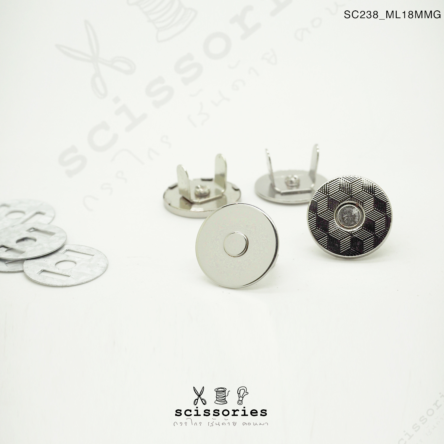 แม่เหล็กติดกระเป๋าบางลาย 18MM สีเงิน2 ตัว เกรดดี แบบเน้นแรงดูด