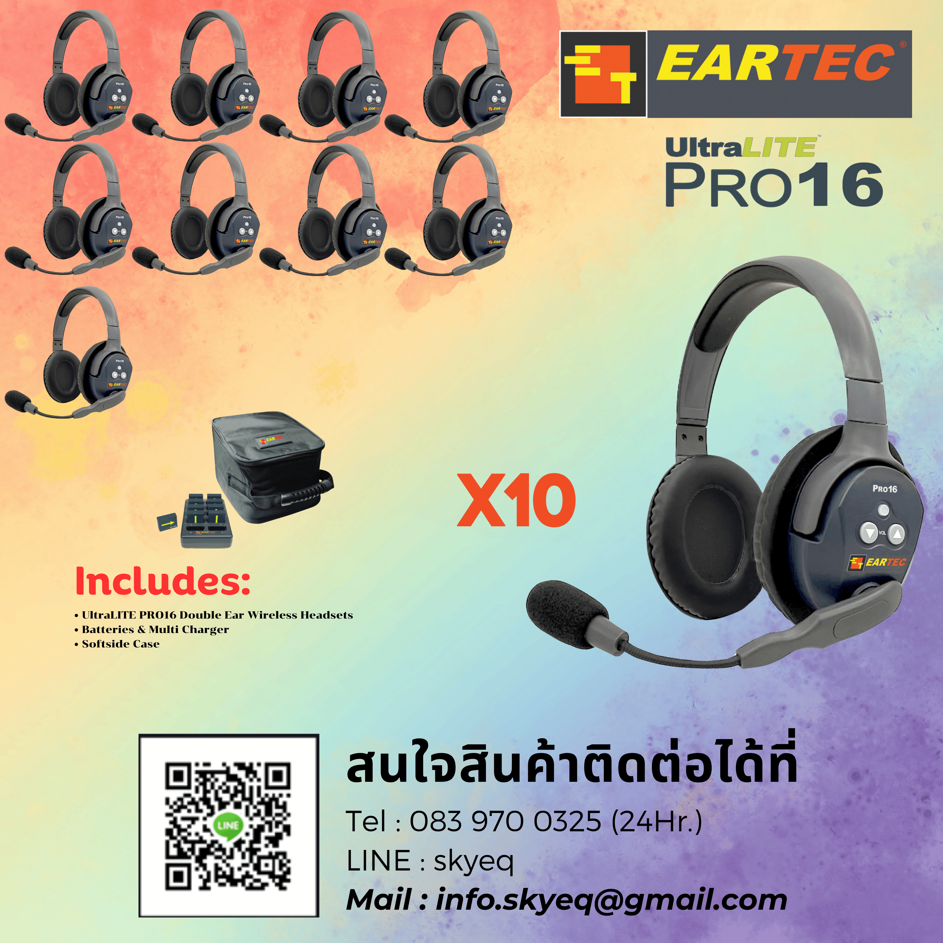 PRO16 DOUBLE SERIES – ETP10D (10 Double Headsets, Batteries, Charger, Case)