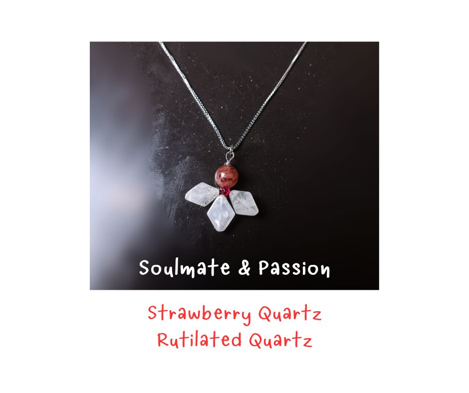 สร้อยพร้อมจี้หินแท้ แก้วขนเหล็ก + Strawberry Quartz Pendant Necklace (เสริมคลื่นปลุกไฟจินตนาการ และ ดึงดูดรักแท้)