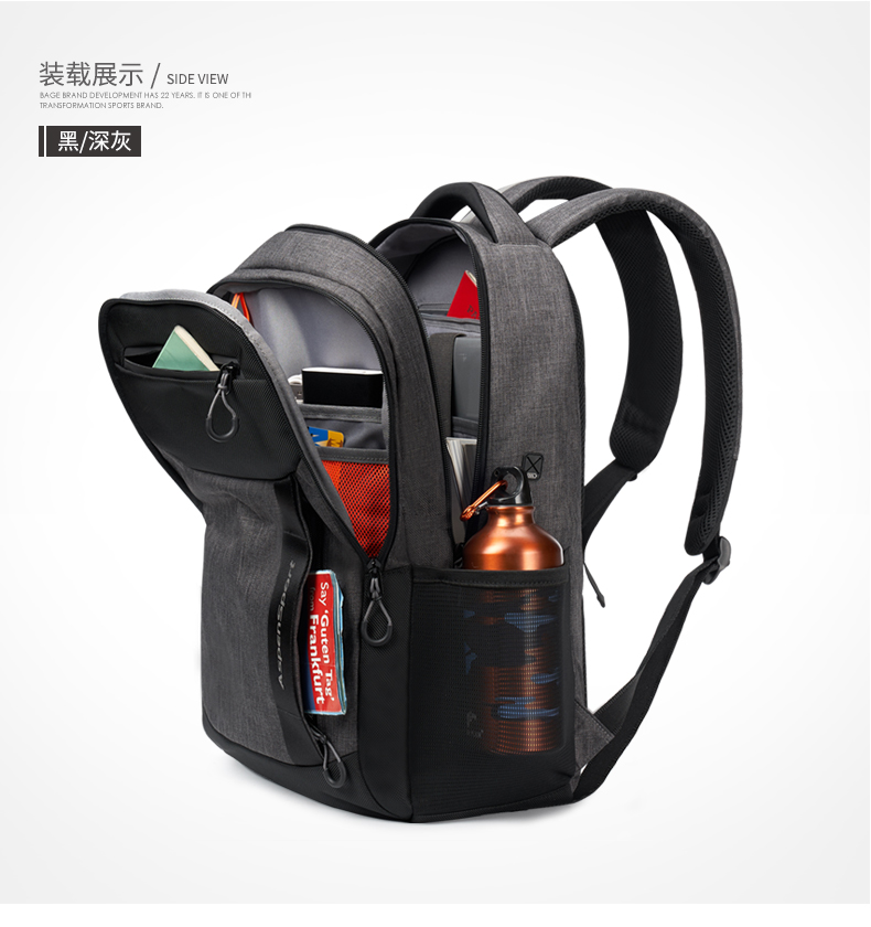 AspenSport Backpack Laptop กระเป๋าสะพายหลัง กระเป๋าโน๊ตบุ๊ค 14-16 นิ้ว กระเป๋าเดินทาง รุ่น AS-B80 ขนาด สีเทา-ดำ