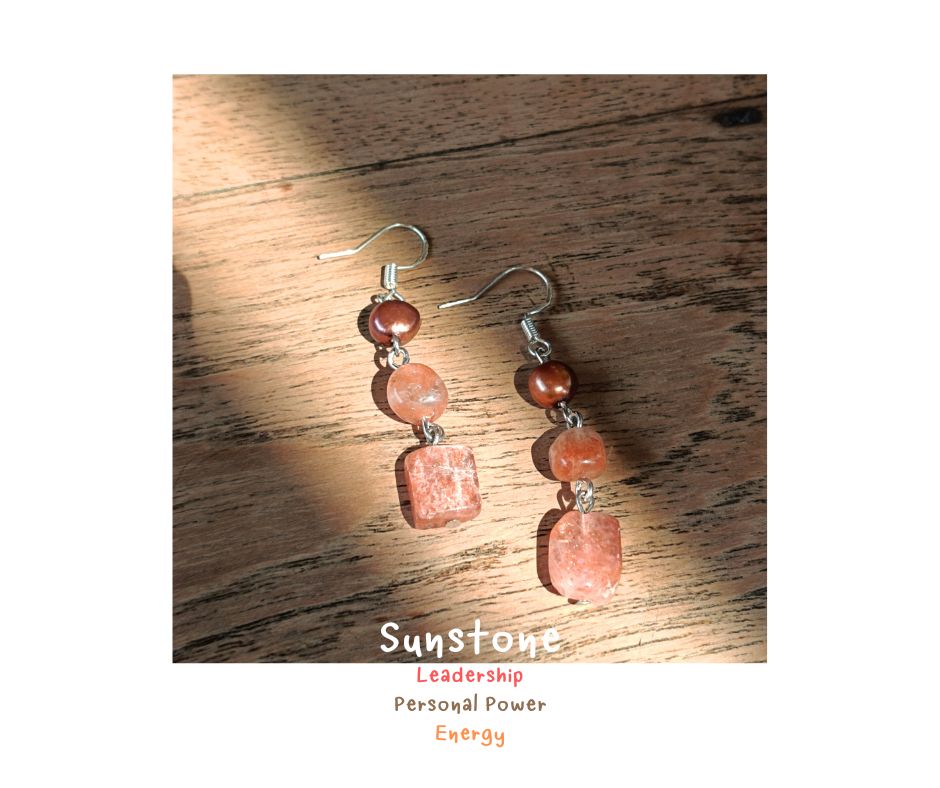 ต่างหูหินแท้ Sunstone x Pearl Earring (Self-Healing, เสริมความมั่นใจ)