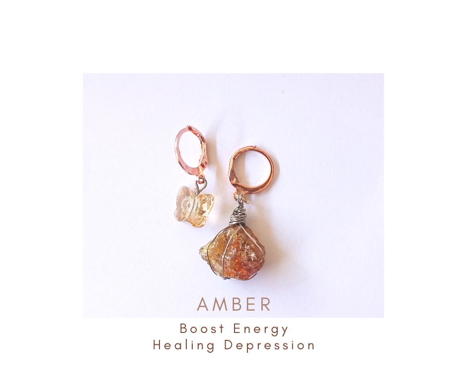 ต่างหูหินแท้ "The Pink" Amber + Butterfly Crystal Hoop Earring (Boost Energy)