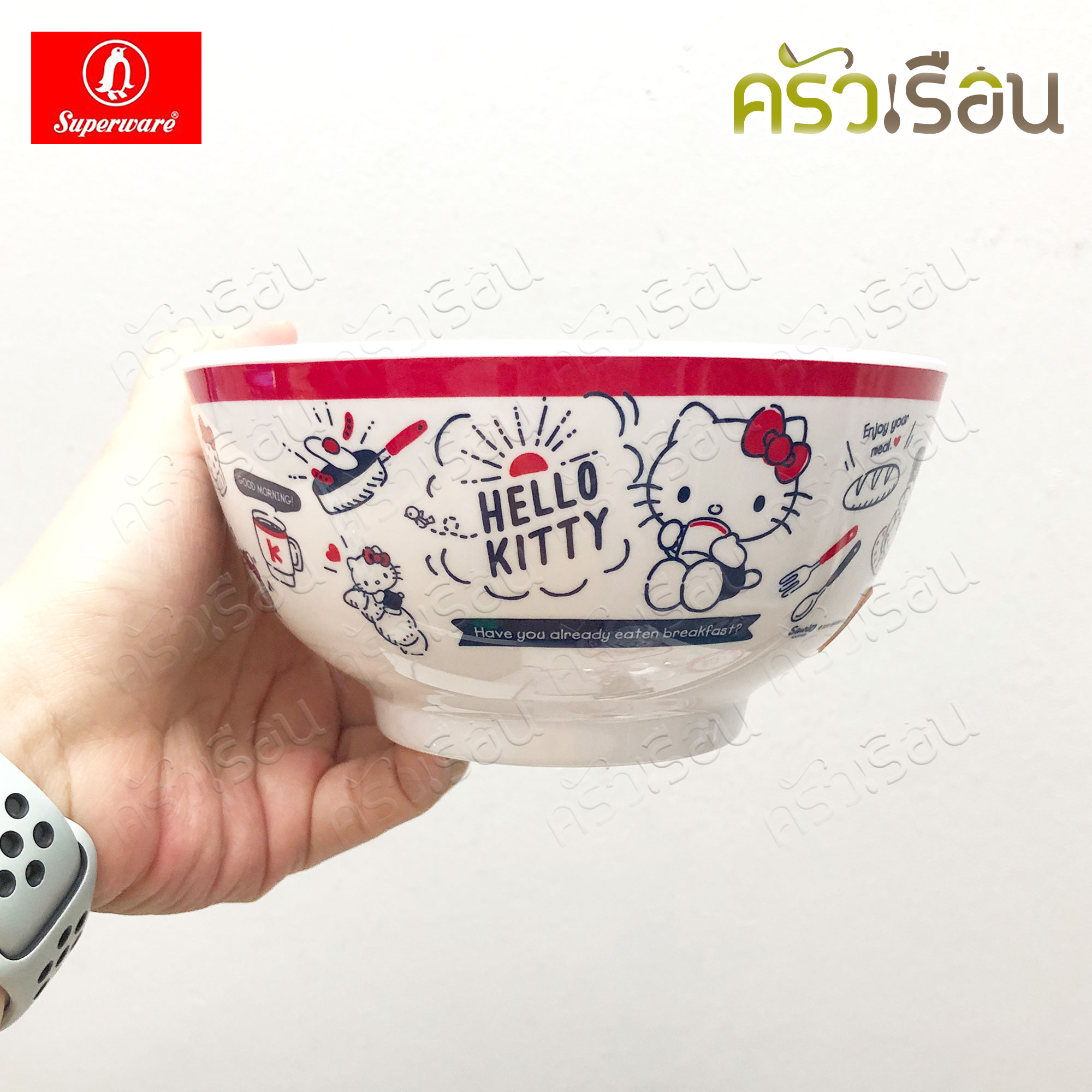 Superware ลายคิตตี้ เบรคฟาสต์ Kitty Breakfast [ ราคาต่อชิ้น ] จาน หรือ ชาม หรือ ช้อนส้อม หรือ แก้วน้ำ เมลามีน