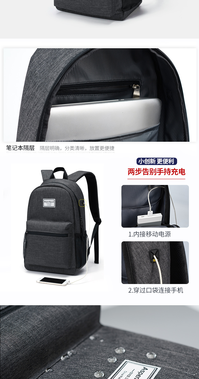 AspenSport Backpack Laptop กระเป๋าสะพายหลัง กระเป๋าโน๊ตบุ๊ค 14-16 นิ้ว กระเป๋าเดินทาง รุ่น AS-B81 ขนาด ดำ-เทา