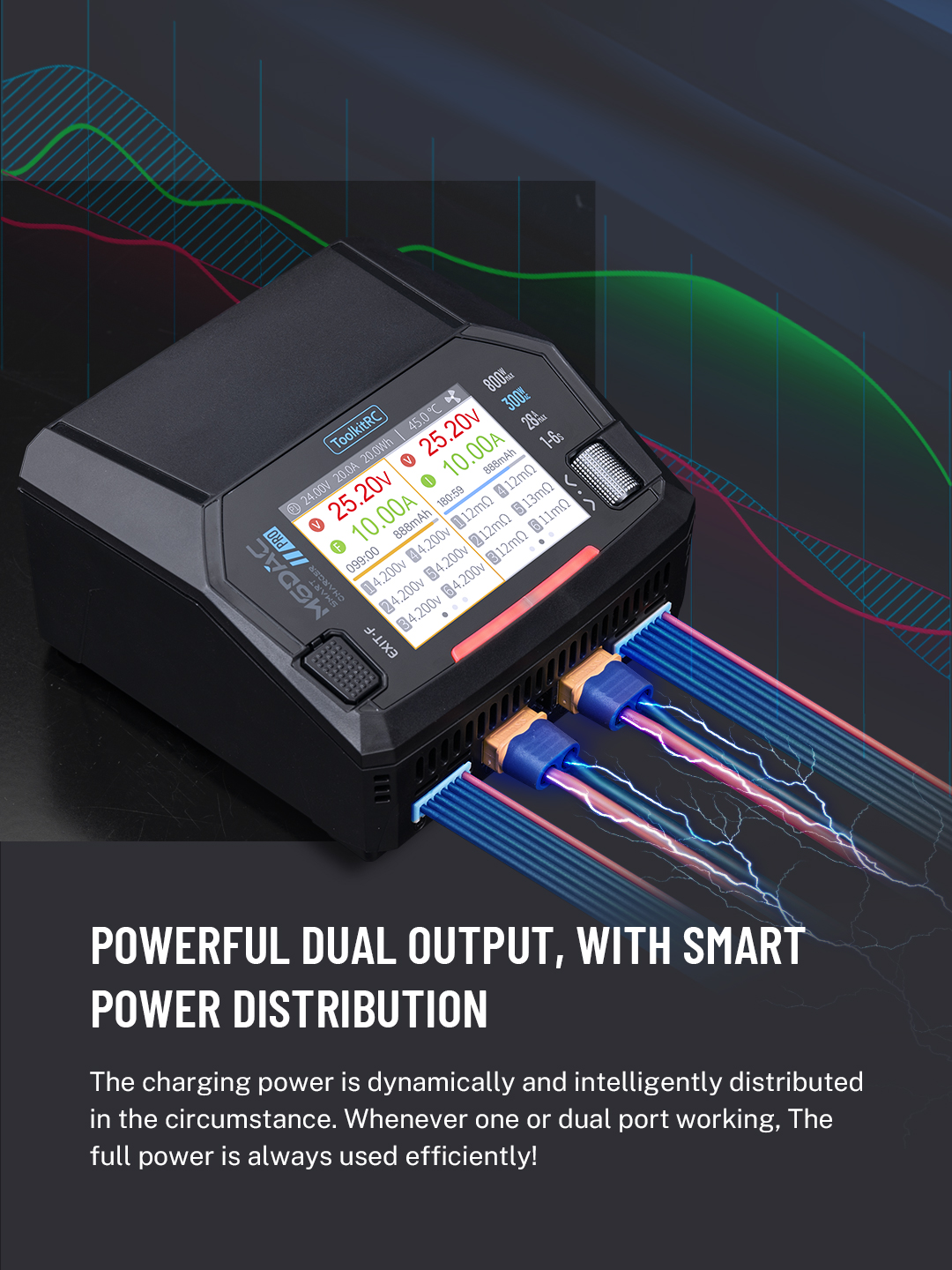 ToolkitRC M6DAC PRO V2 Dual Channel Smart Lipo Battery Charger Discharger AC 300W DC 800W 16A 1-6S LiHV LiPo PD65W Drone