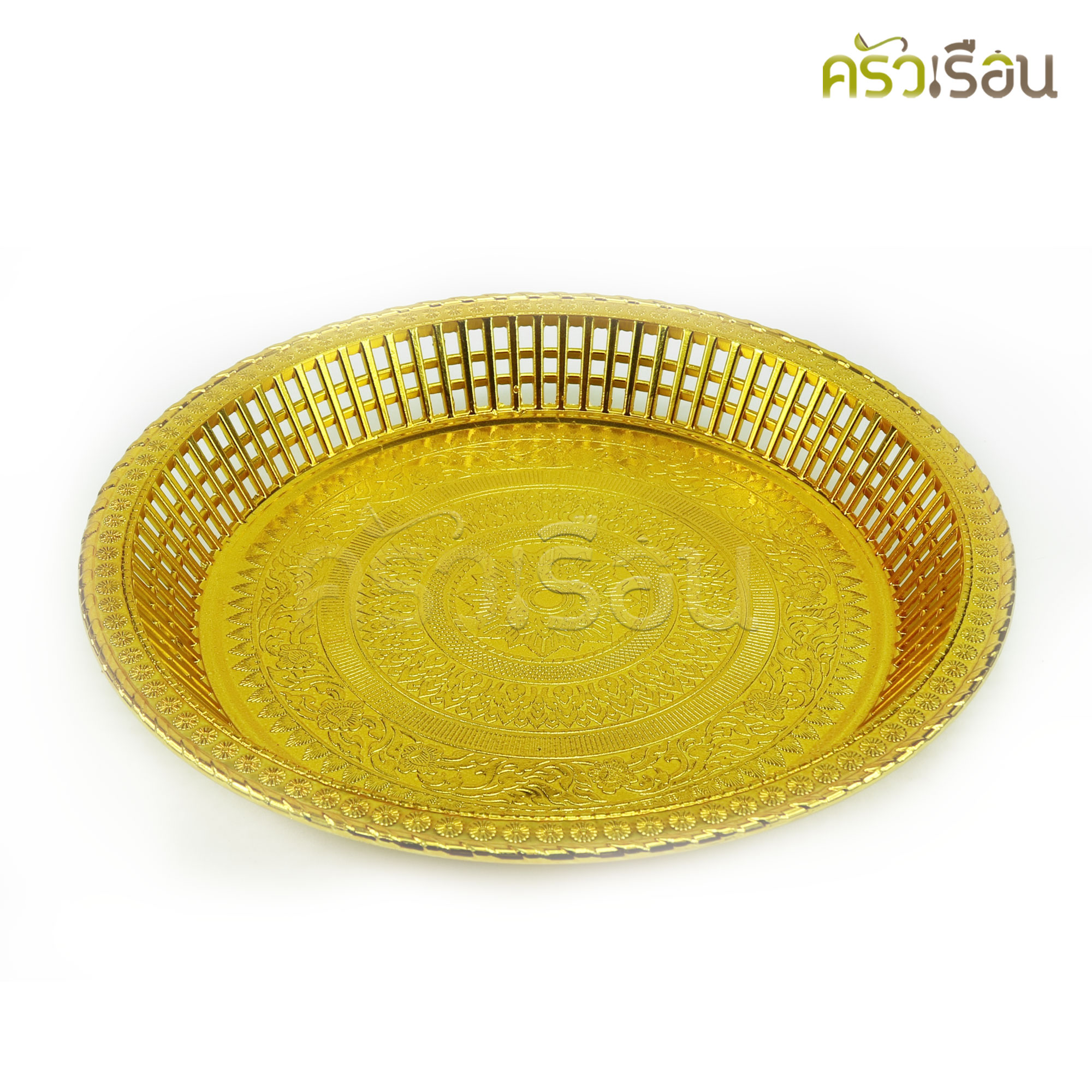Thai pattern [Price per piece] Rattanakosin tray, plastic, gold color, round tray