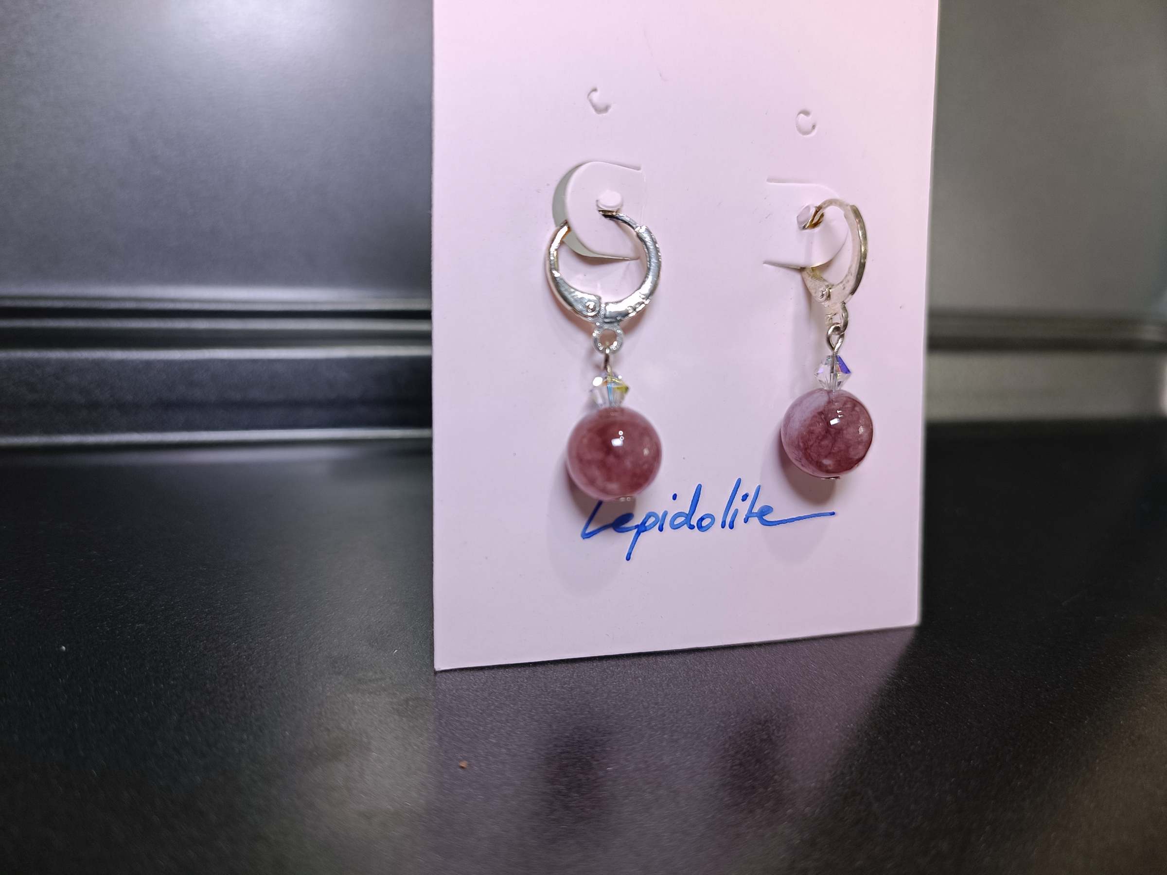 "Silver Hoop" ต่างหูเงินแท้92.5 ประดับ Lepidolite Earring (ปรับสมดุลอารมณ์)