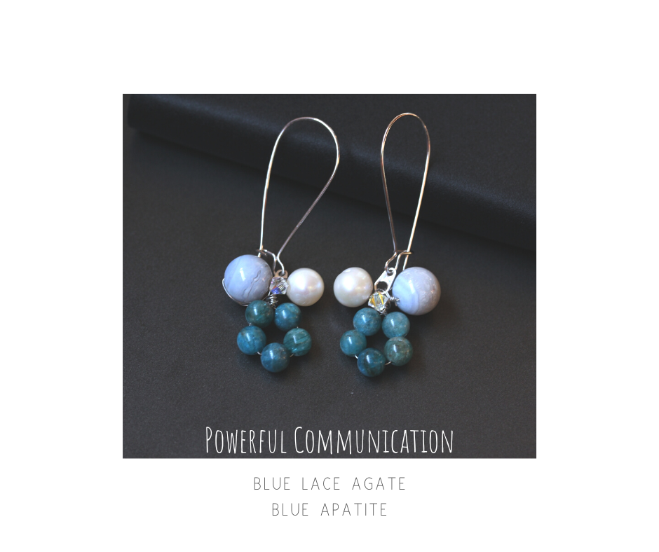 ต่างหูหินแท้ “Little Vivian” Blue Lace Agate +Blue Apatite Earring(เสริมความมั่นใจในการสื่อสาร และสมดุลอารมณ์)