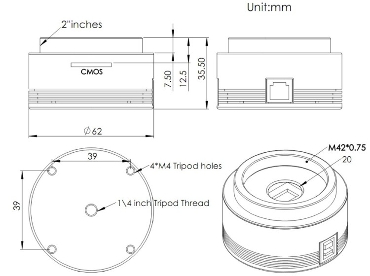 ZWO กล้องถ่ายภาพ CMOS ASI120MC-S