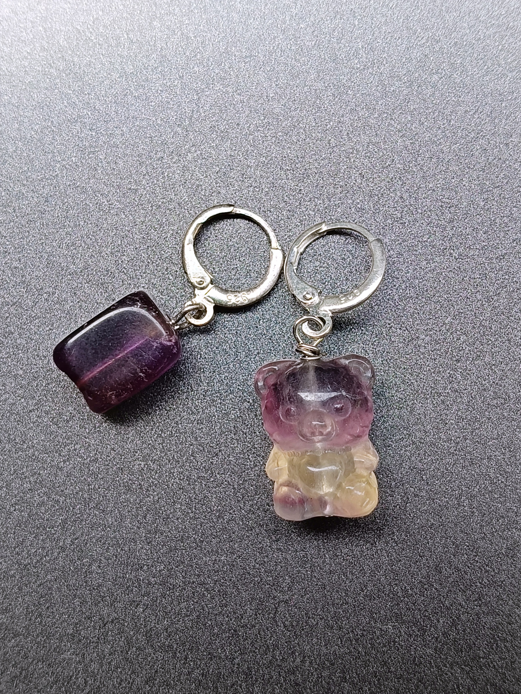 ต่างหูหินแท้ Rainbow Fluorite + Amethyst Earring ( Stop Negative Self-Talk)