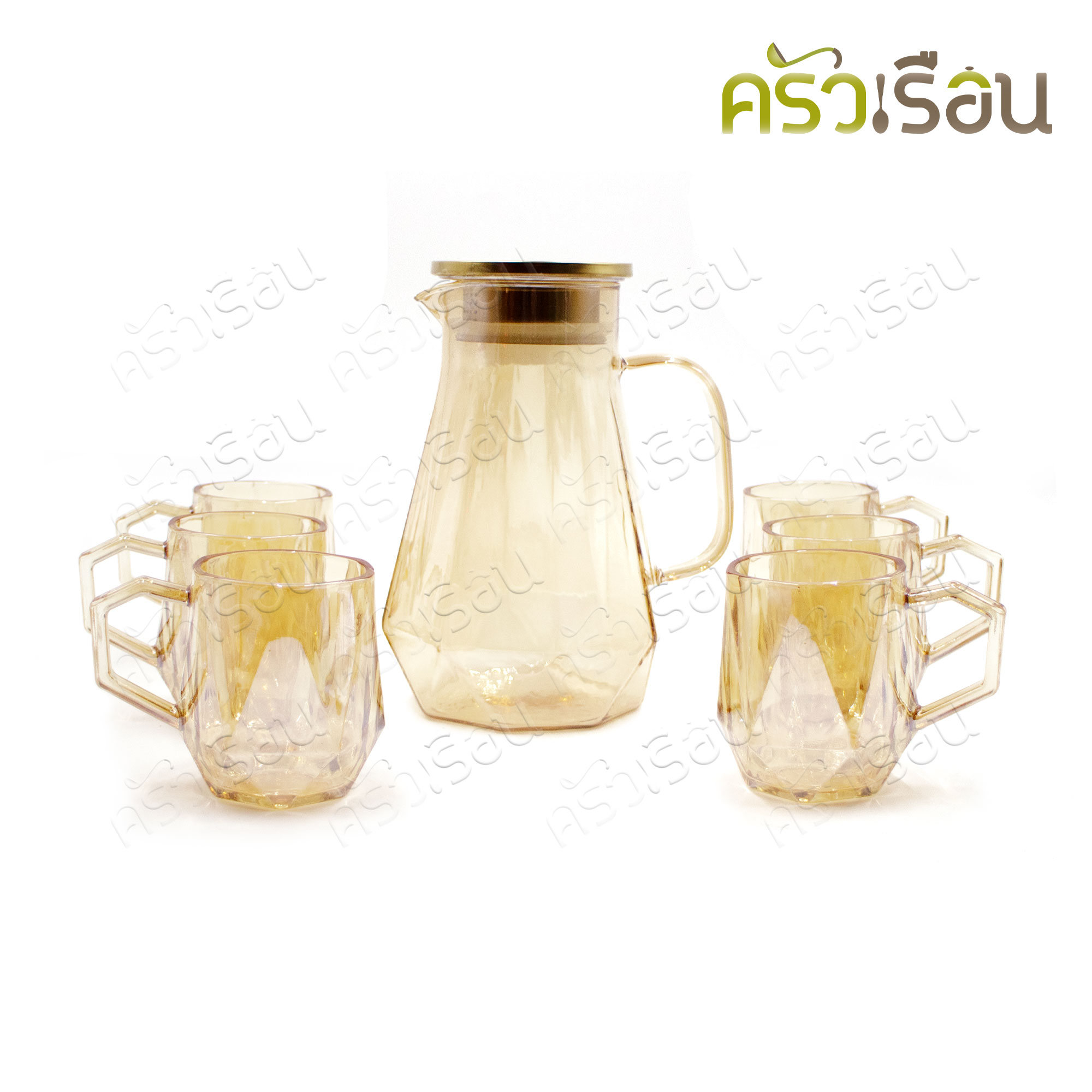 US [ 7-piece ] water pitcher with 6 cups, Honey GP-7H [1.4 L. pitcher with lid, 6 cups, 220 ml.]