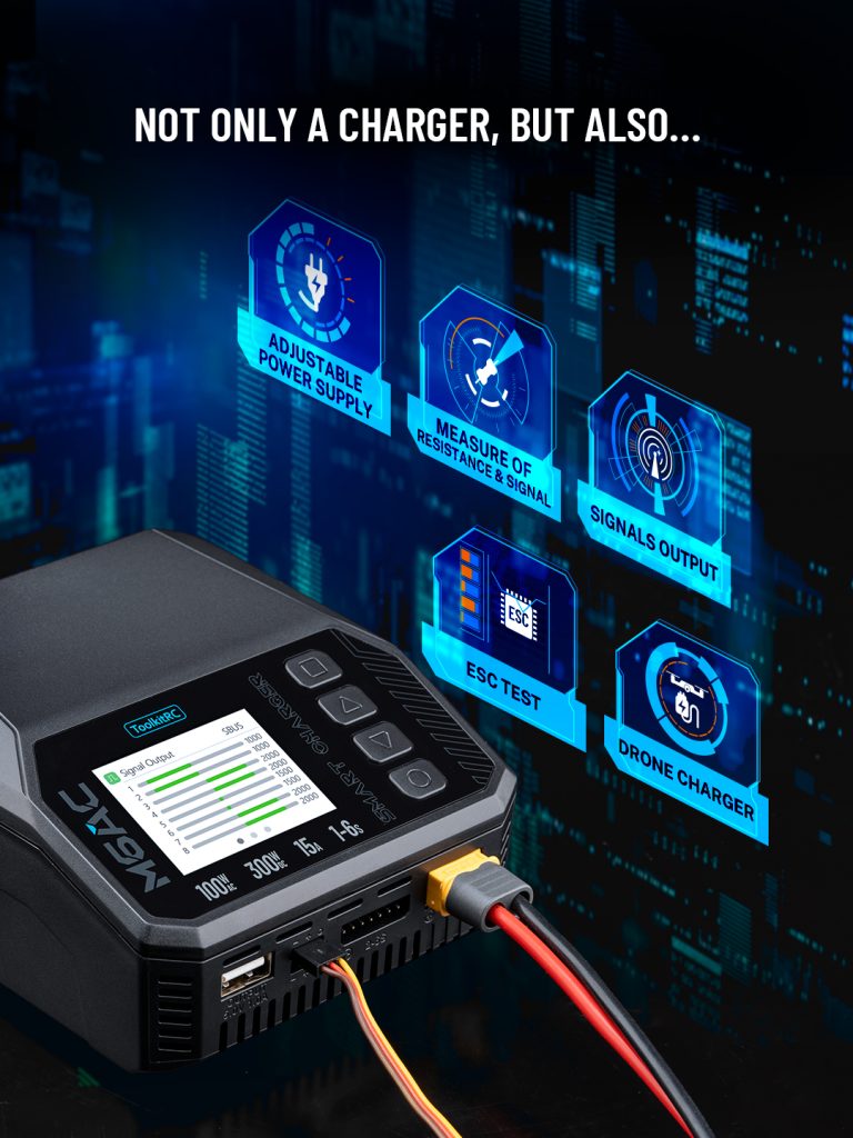 ToolkitRC M6AC 300W 15A Dual Input Multi-function Battery Charger IPS LCD Display For 1-6S Lipo LiHV LiFe, 1-16S NiMH